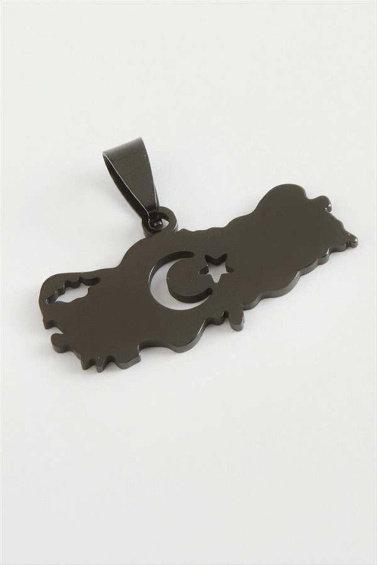 Ay Yıldız Çelik Kolye Ucu 3,5 cm - Siyah