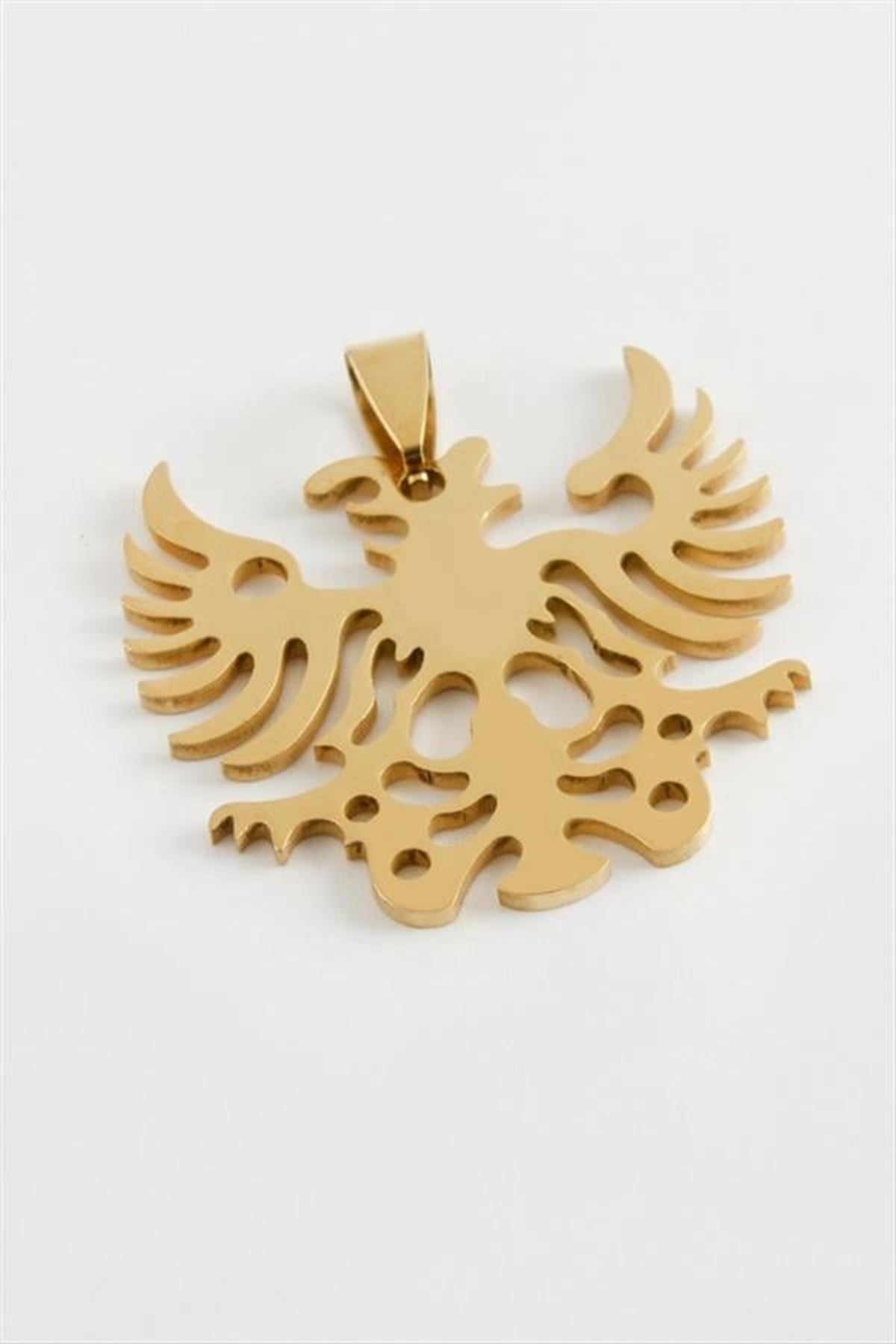 Çift Başlı Kartal Çelik Kolye Ucu 3,5 cm - Sarı