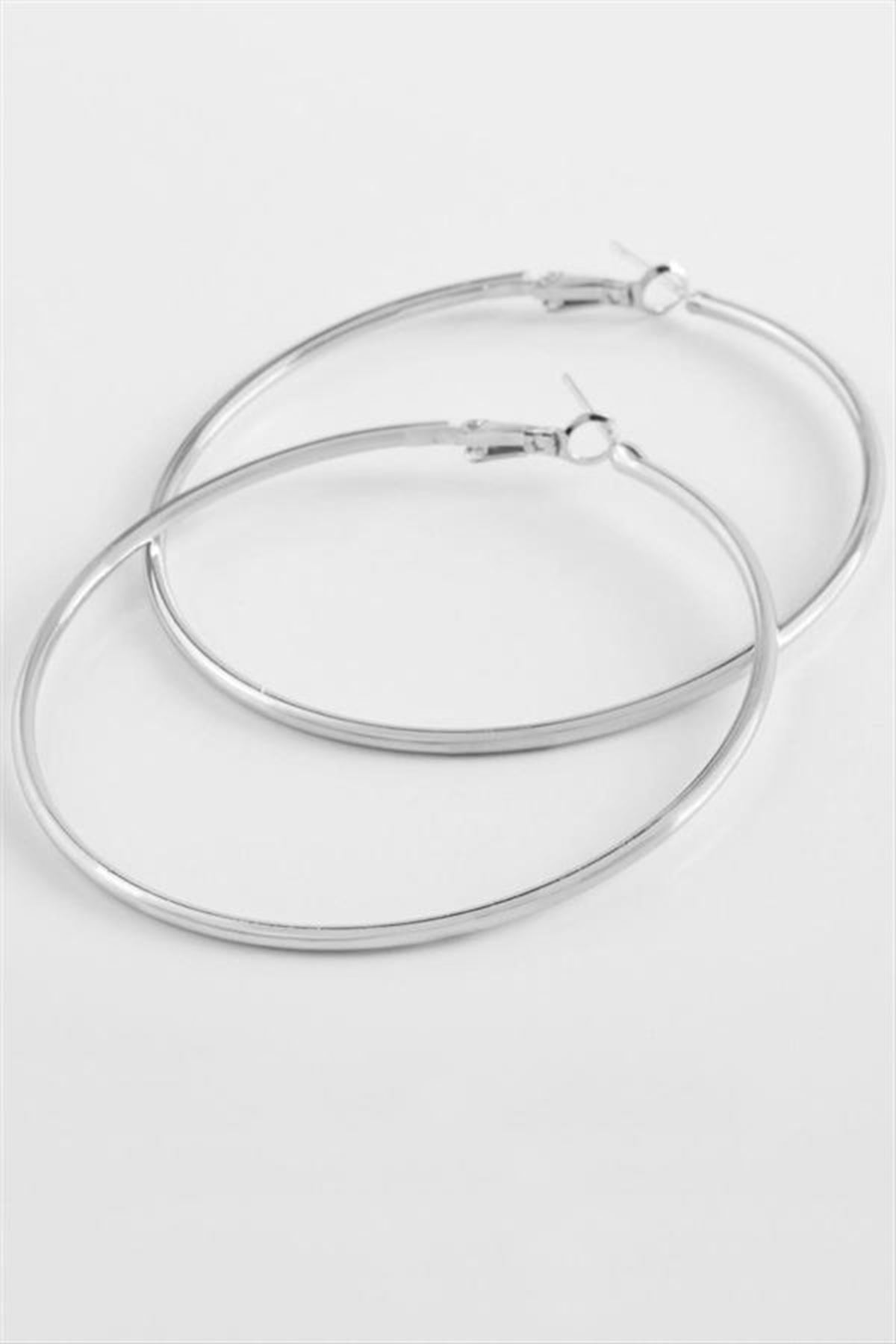 Metal Halka Küpe 6 cm - Gümüş Rengi
