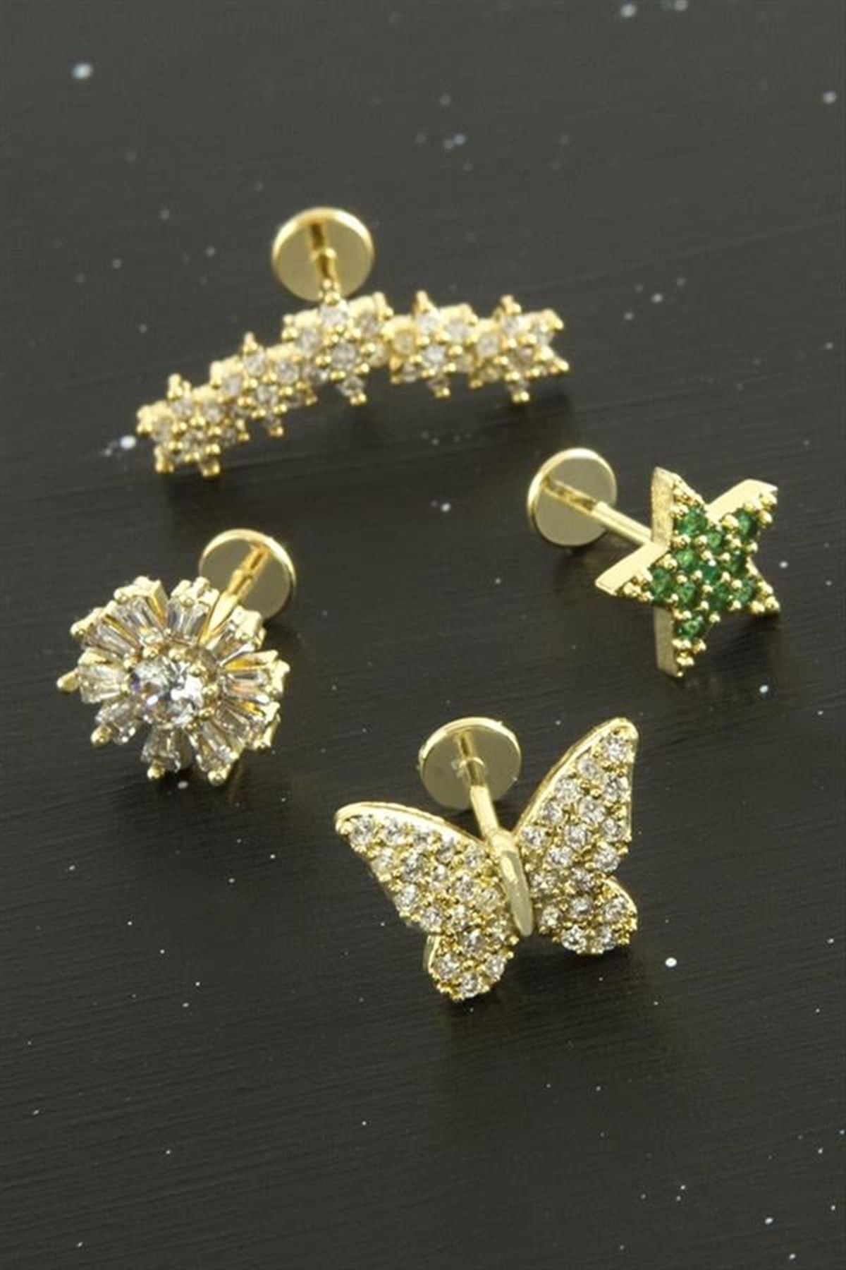 Tragus Zirkon Taşlı  Piercing 1 Adet - Sarı