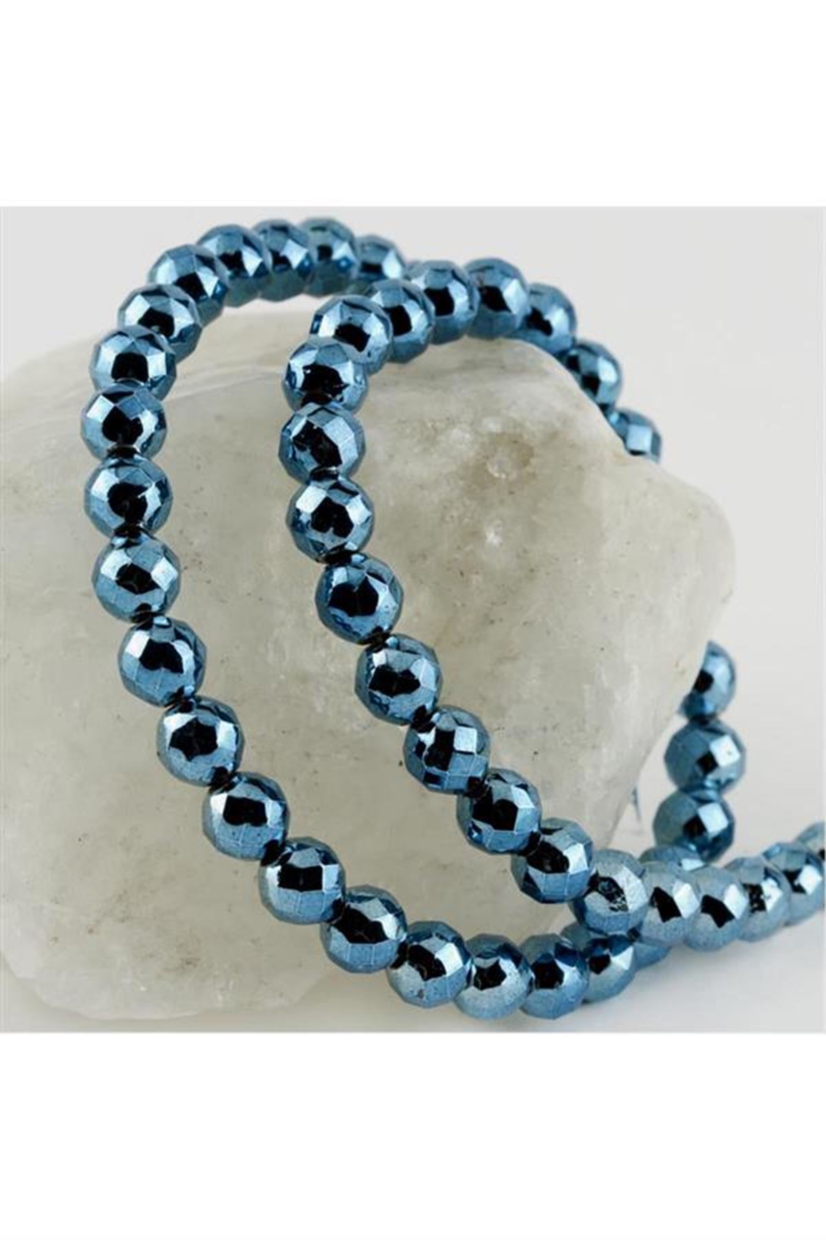 8 mm Fasetli Hematit Taşı - Mavi