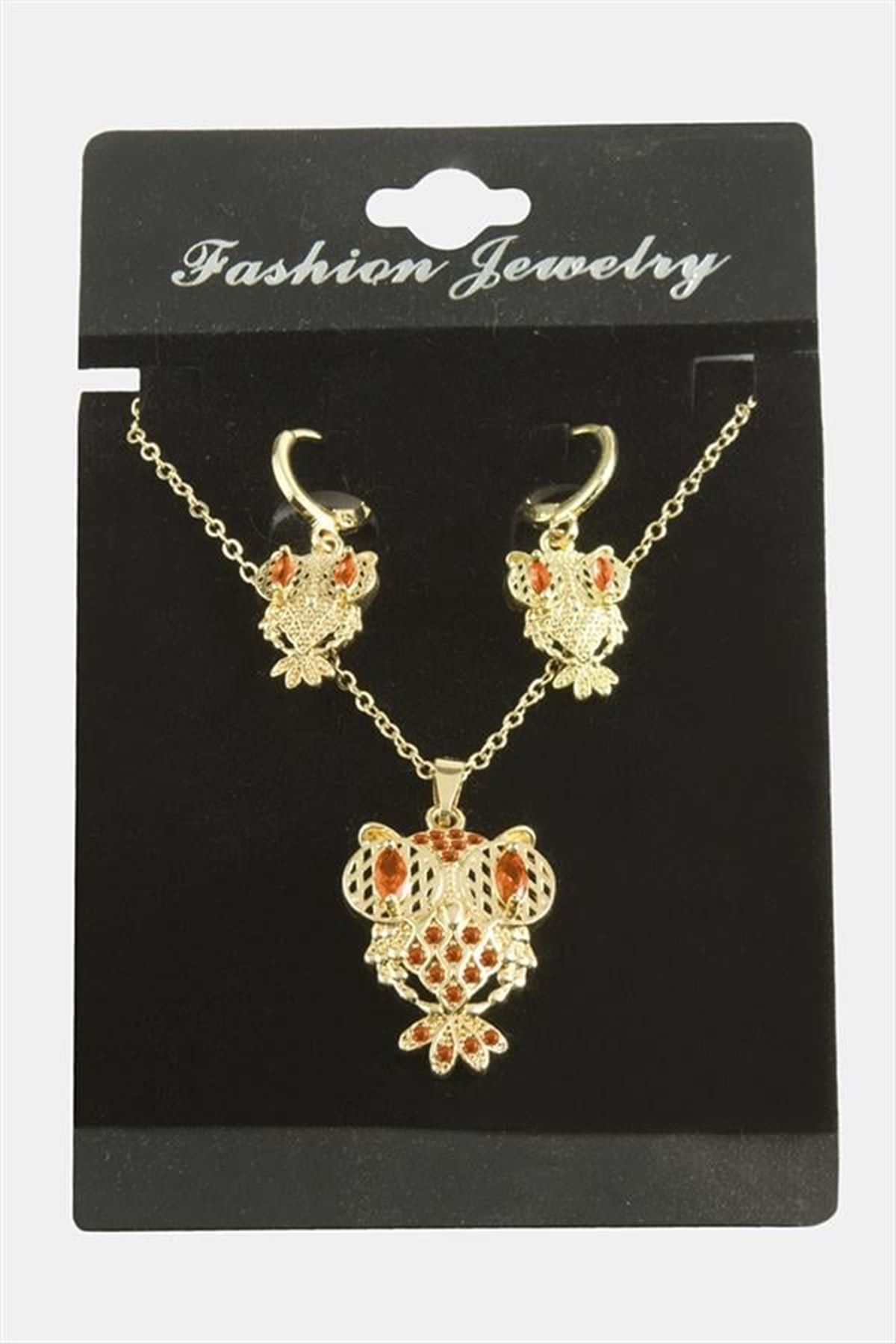 Baykuş Zirkon Taşlı Set Kolye - Yeşil