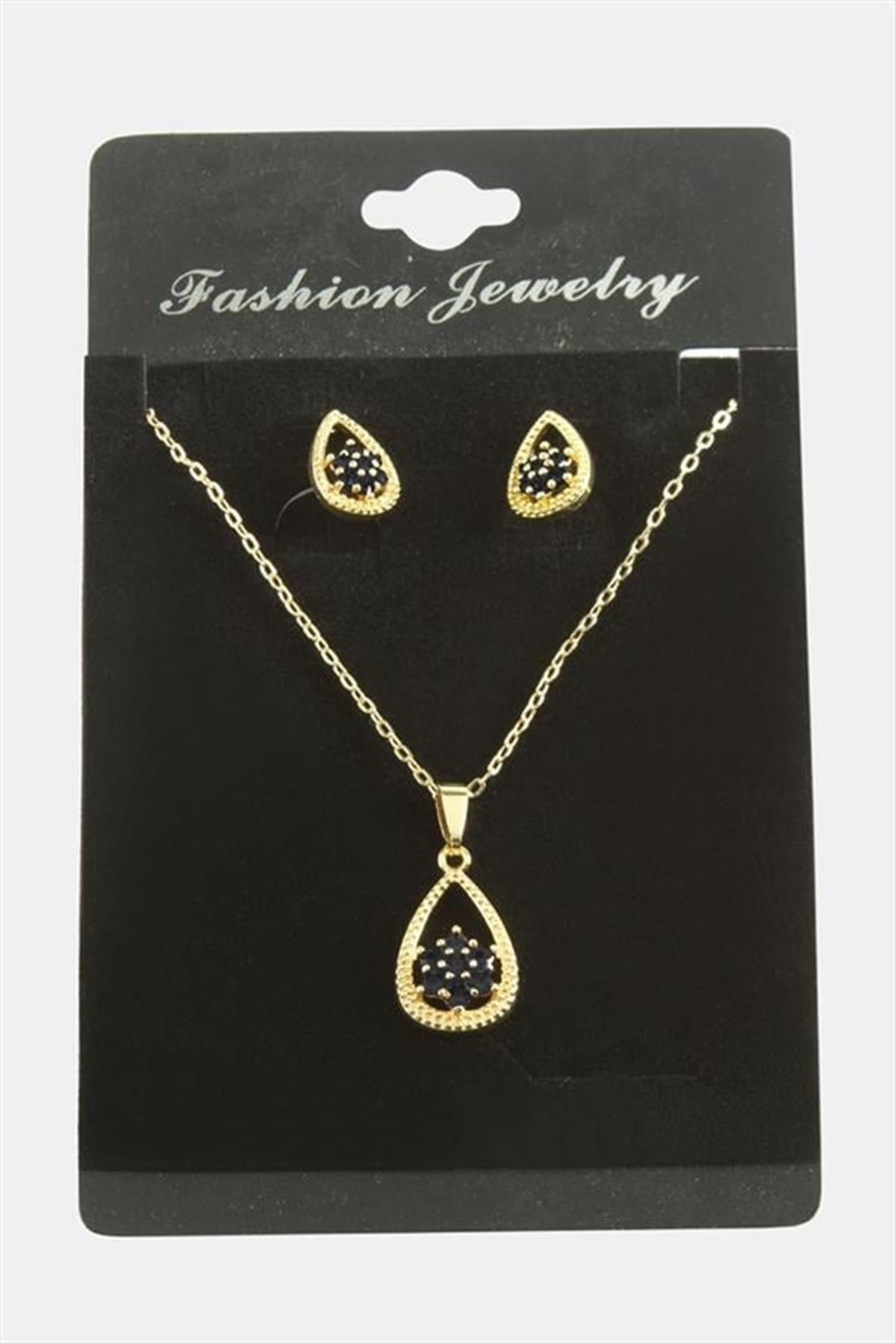 Oval Kartanesi Zirkon Taşlı Set Kolye - Kırmızı