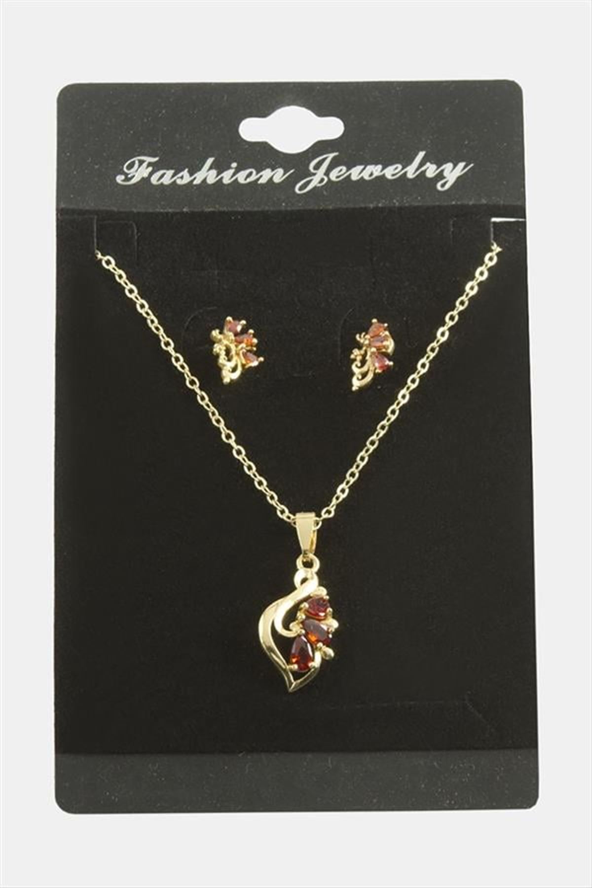 Çiçek Zirkon Taşlı Set Kolye - Yeşil