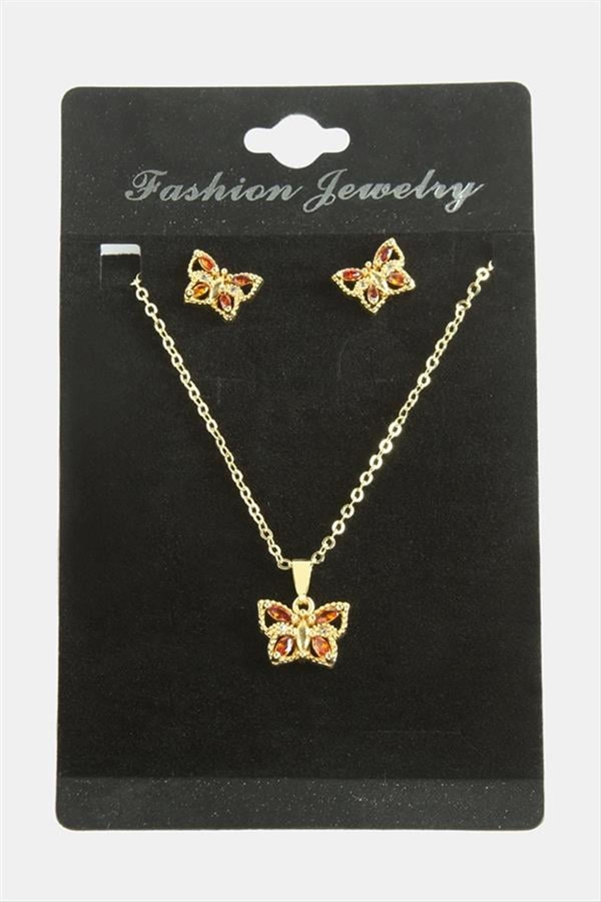Kelebek Zirkon Taşlı Set Kolye - Yeşil
