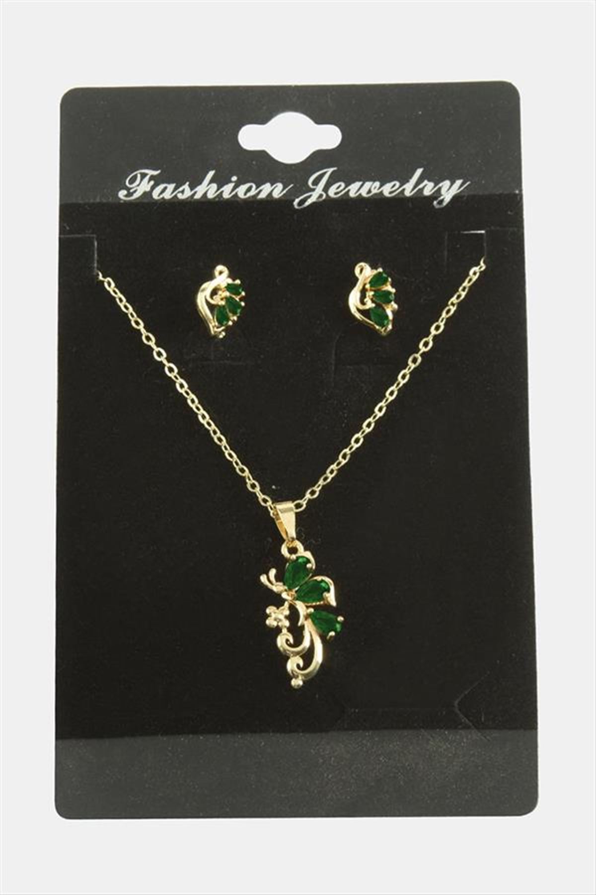 Yusufçuk Zirkon Taşlı Set Kolye - Yeşil