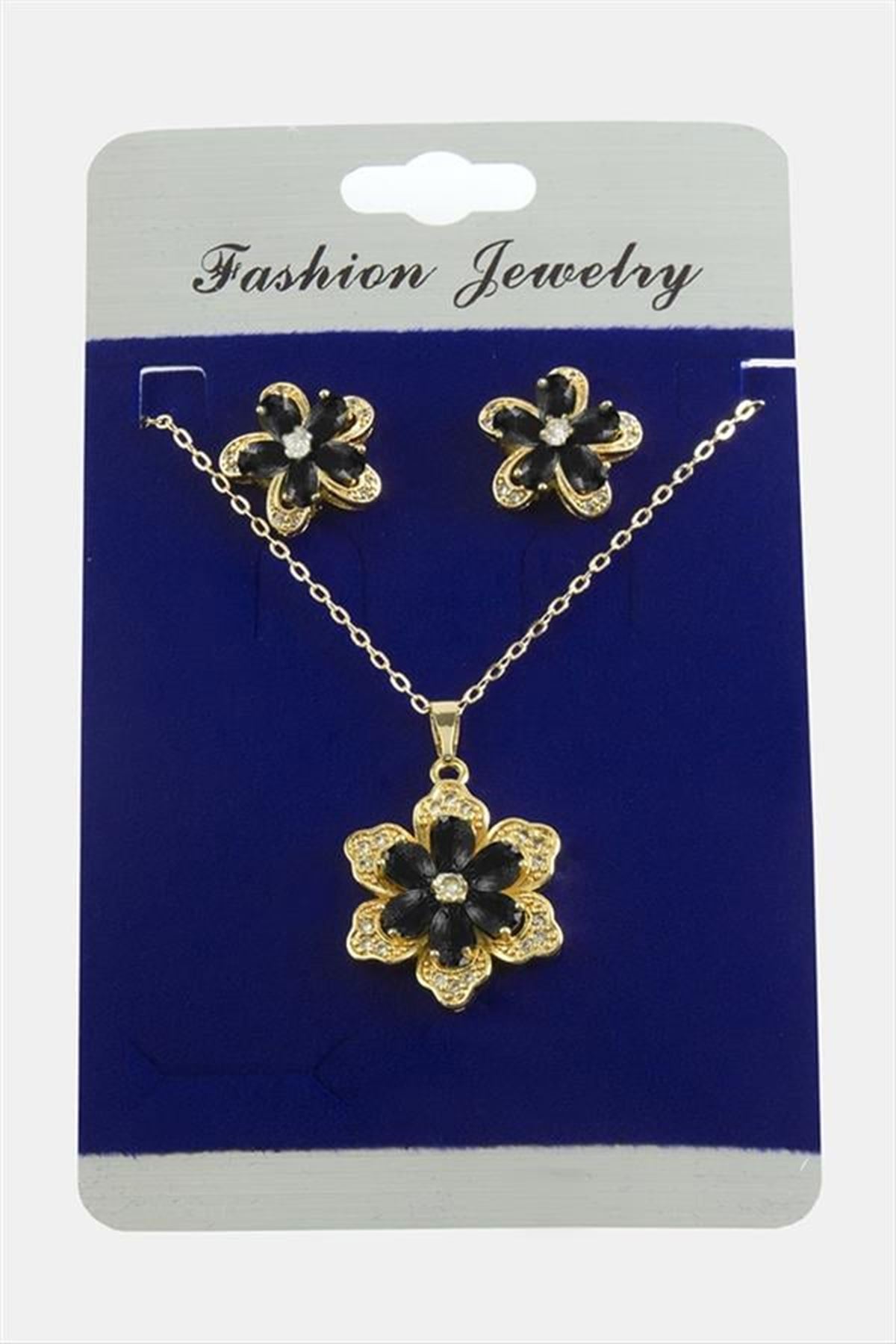 Papatya Zirkon Taşlı Set Kolye - Karışık Renk 1