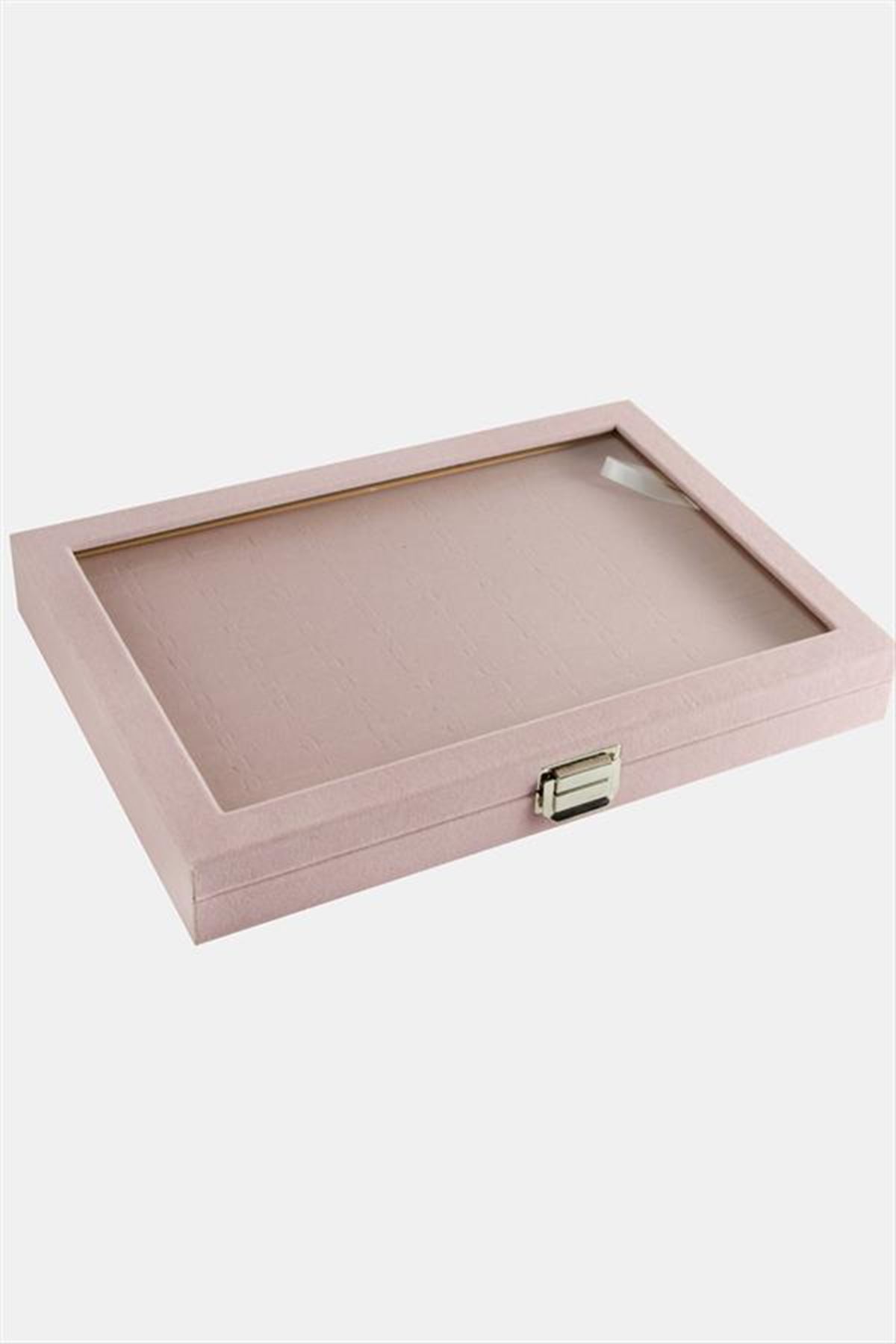Cam Kapaklı Anfora Kumaş Batırmalı Yüzük Standı 24*34 cm - Pembe
