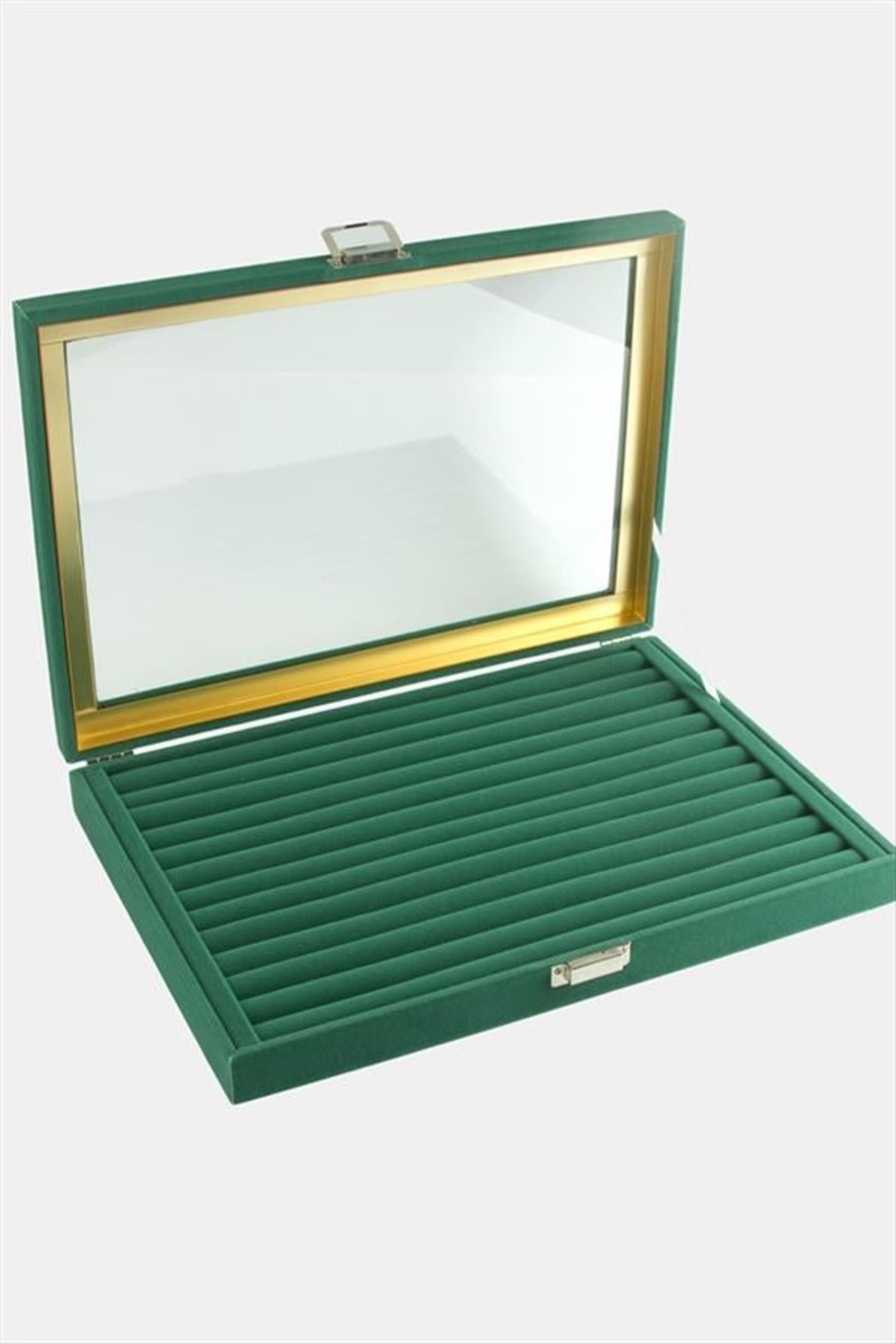 Cam Kapaklı Anfora Kumaş Kelepçe Yüzük Standı 24*34 cm - Siyah