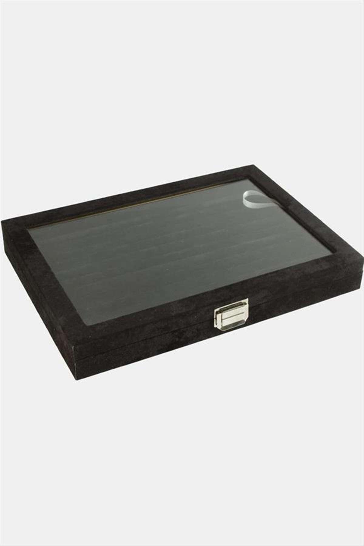 Cam Kapaklı Anfora Kumaş Kelepçe Yüzük Standı 24*34 cm - Siyah