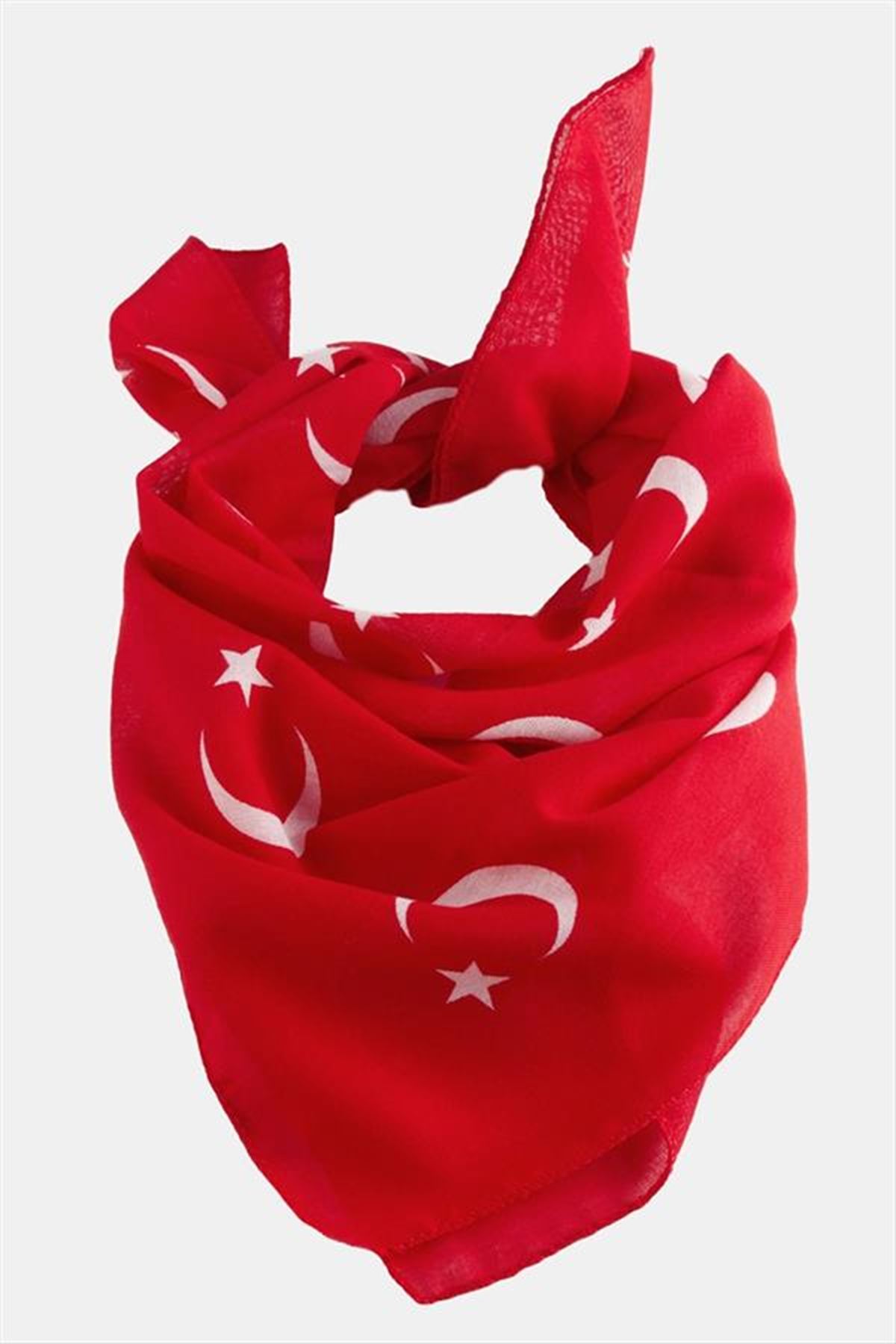 Ay Yıldız Desenli Bandana 50*50 - Kırmızı