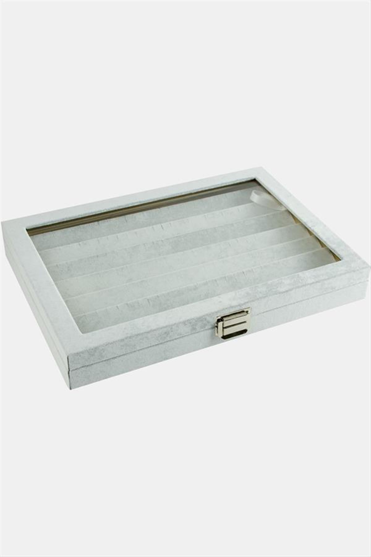 Cam Kapaklı Anfora Kumaş Küpe Standı 24*34 cm - Gri