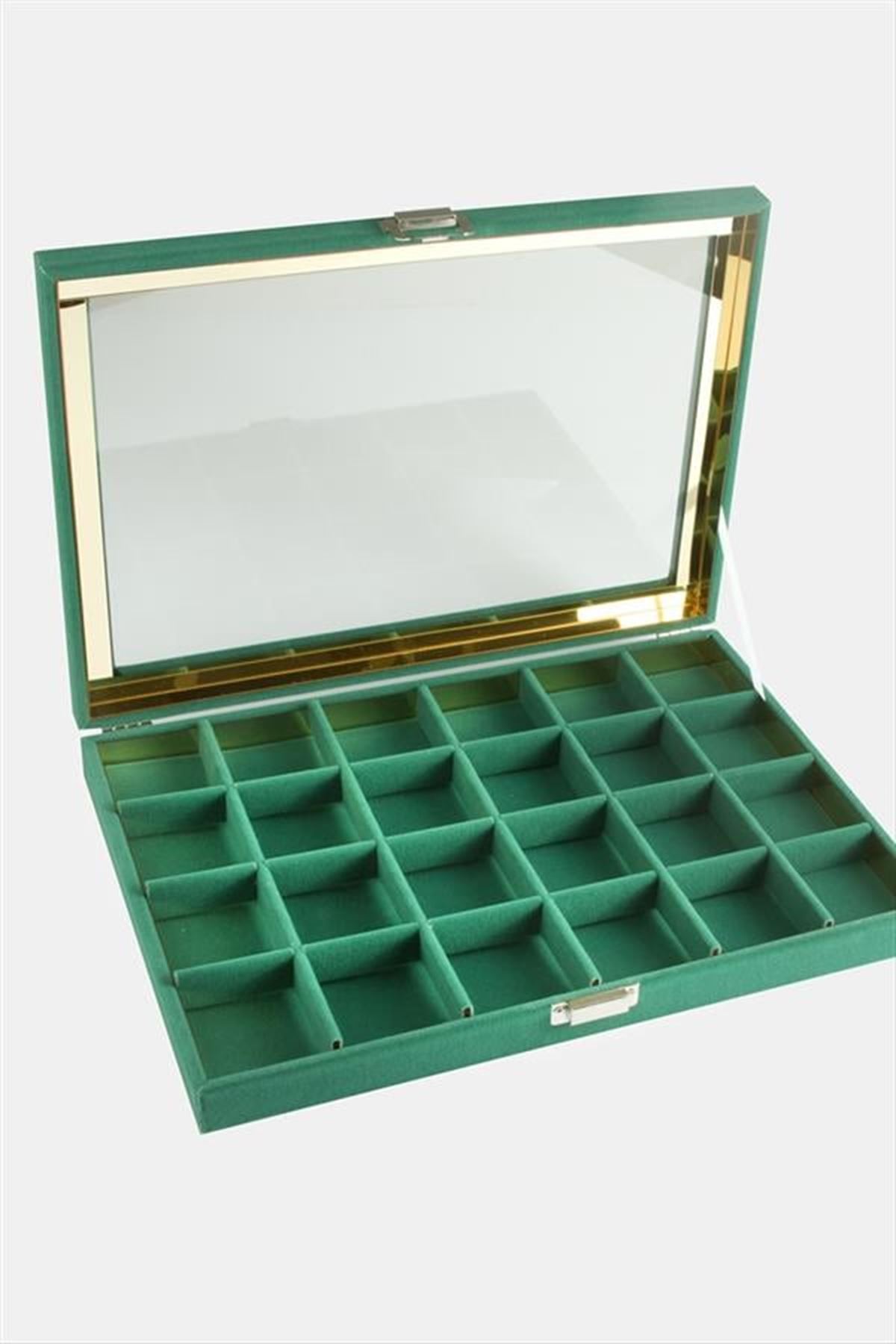 24 Bölmeli Cam Kapaklı Anfora Kumaş Sunum Tablosu 24*34 cm - Siyah