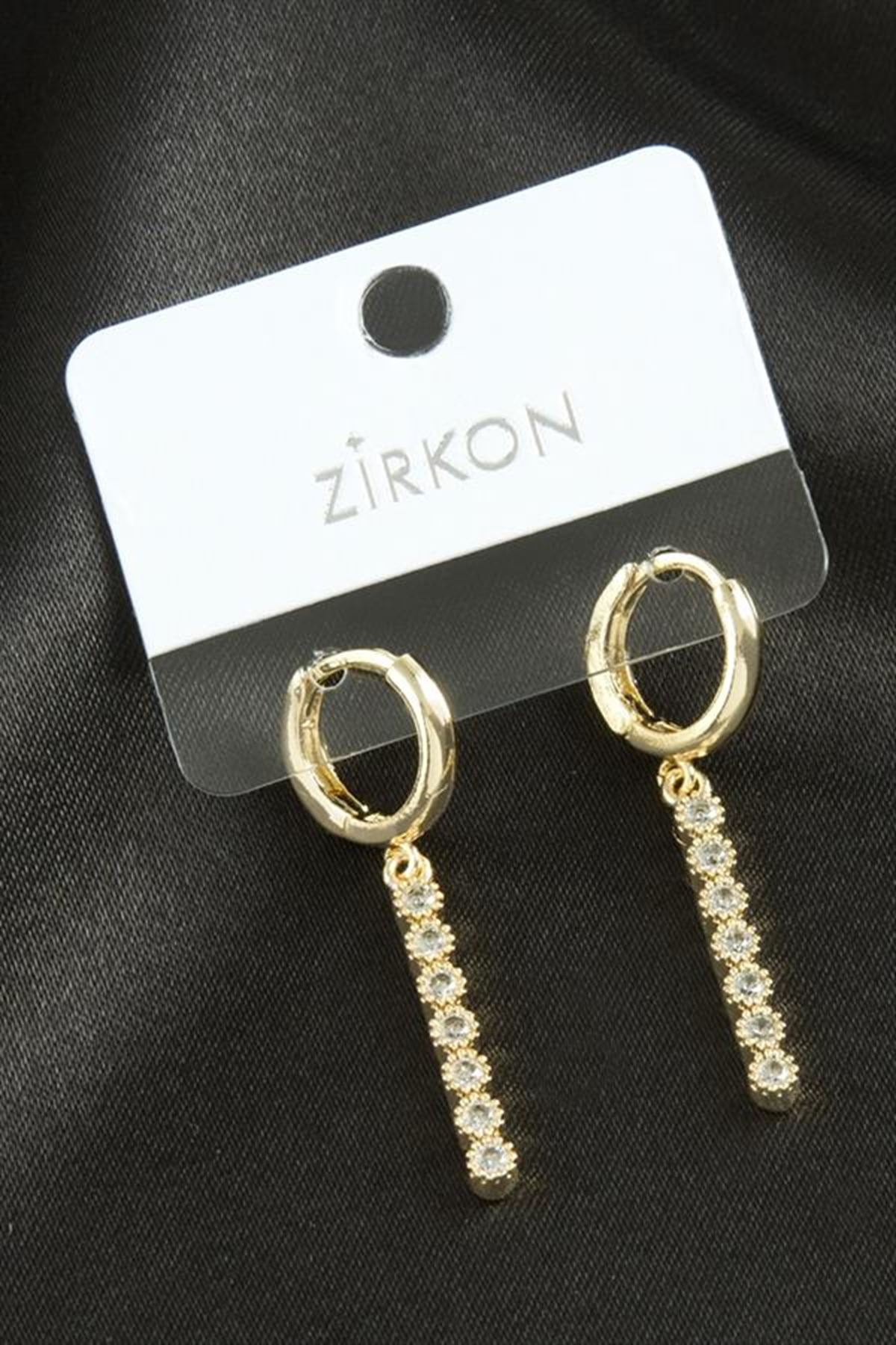 Çubuk Zirkon Taşlı Küpe - Sarı