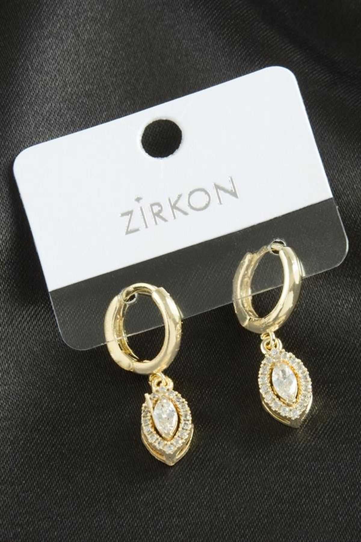 Oval Zirkon Taşlı Küpe - Gümüş Rengi