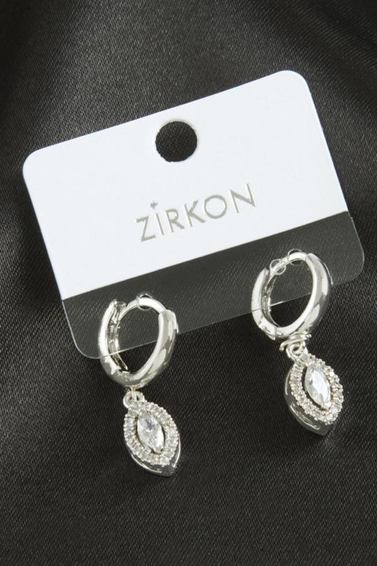 Oval Zirkon Taşlı Küpe - Gümüş Rengi