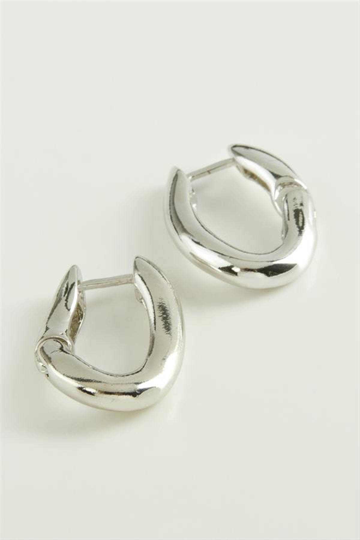 Oval Trend Metal Küpe - Gümüş Rengi