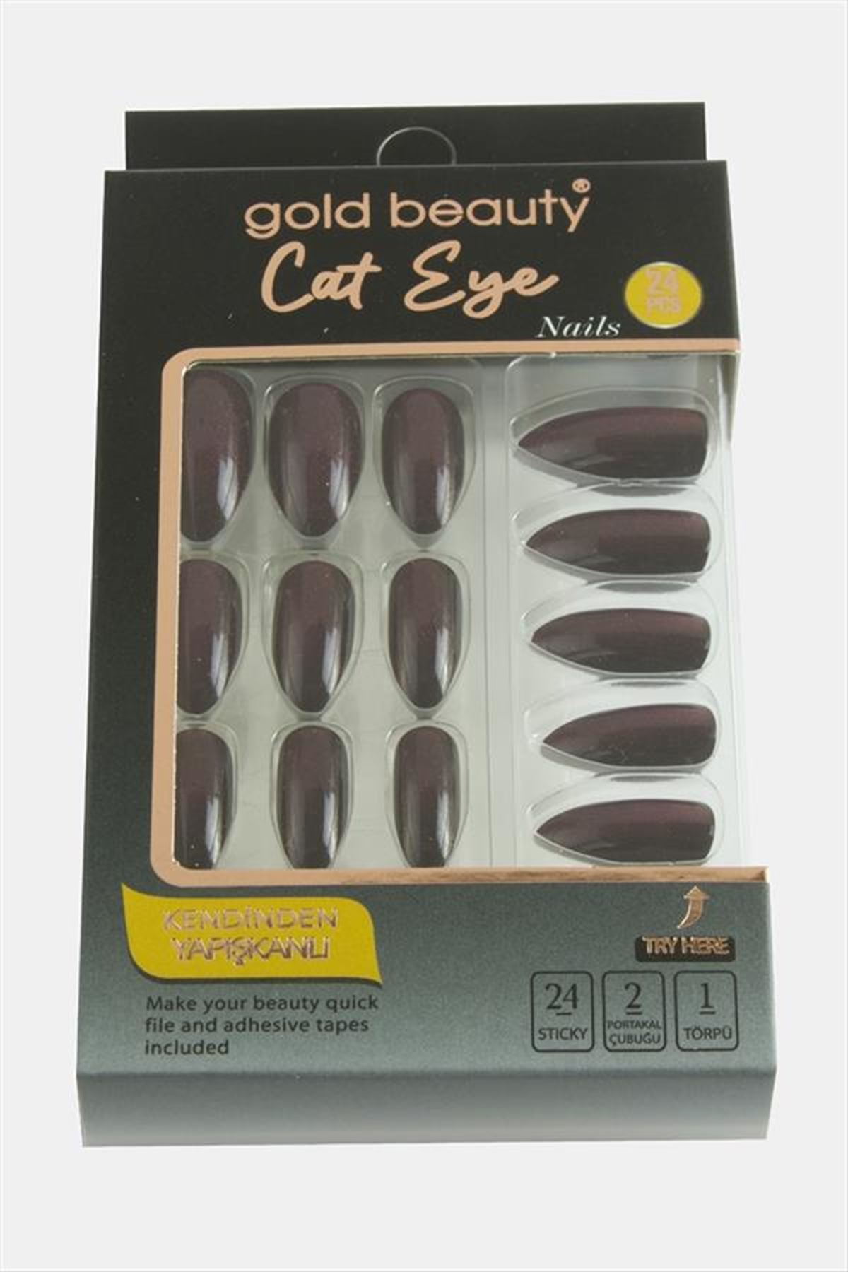 Gold 24'lü Kedi Gözü Takma Tırnak - Mor