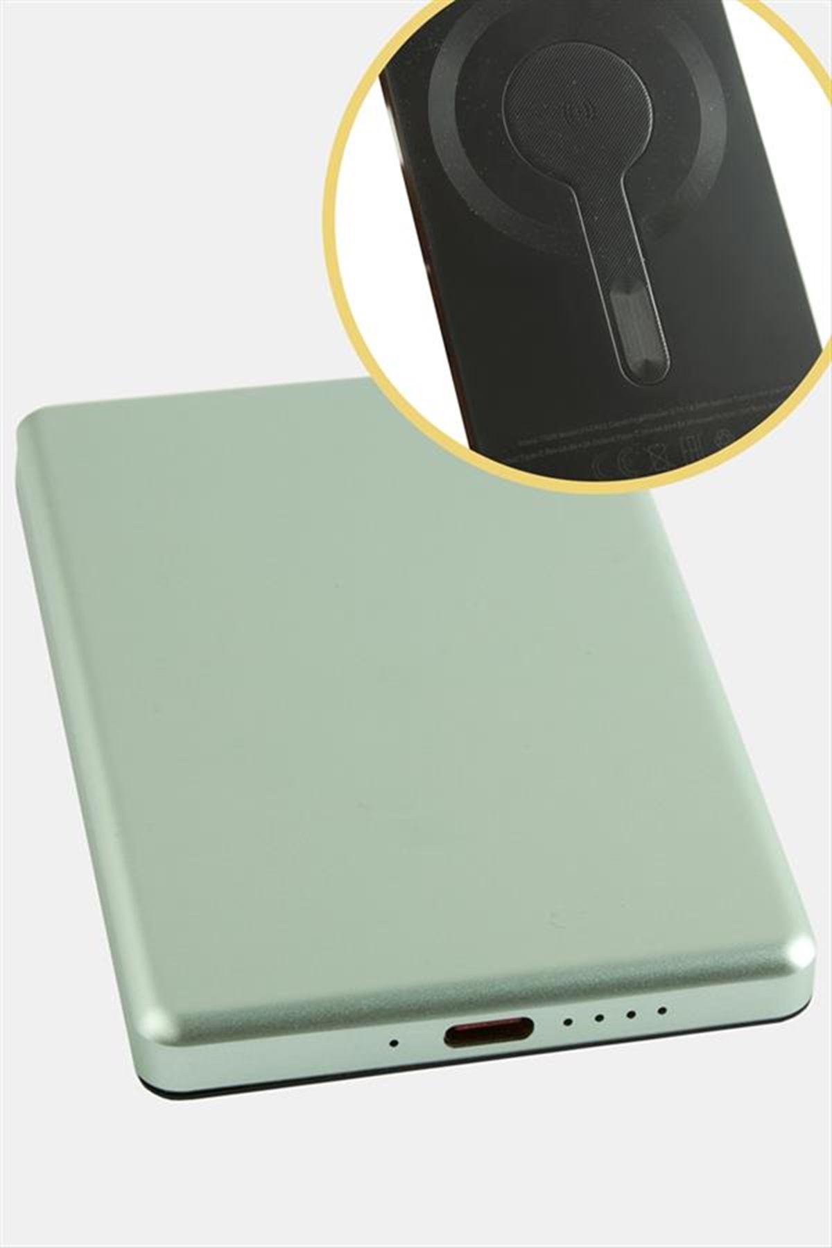 TG06 Mini Manyetik 5000 mAh Power Bank Taşınabilir Şarj Cihazı - Yeşil