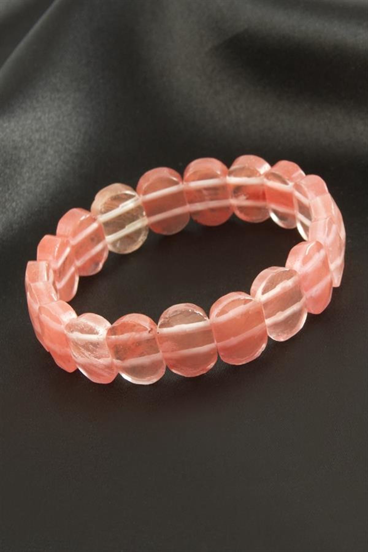 Oval Kesim Pembe Kuvars Doğaltaşlı Bileklik - Pembe