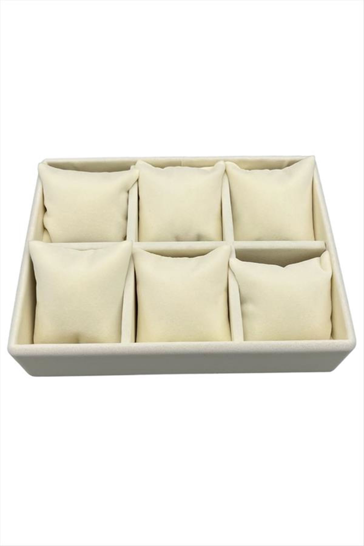 6'lı Anfora Kumaş Yastıklı Tabla - Krem
