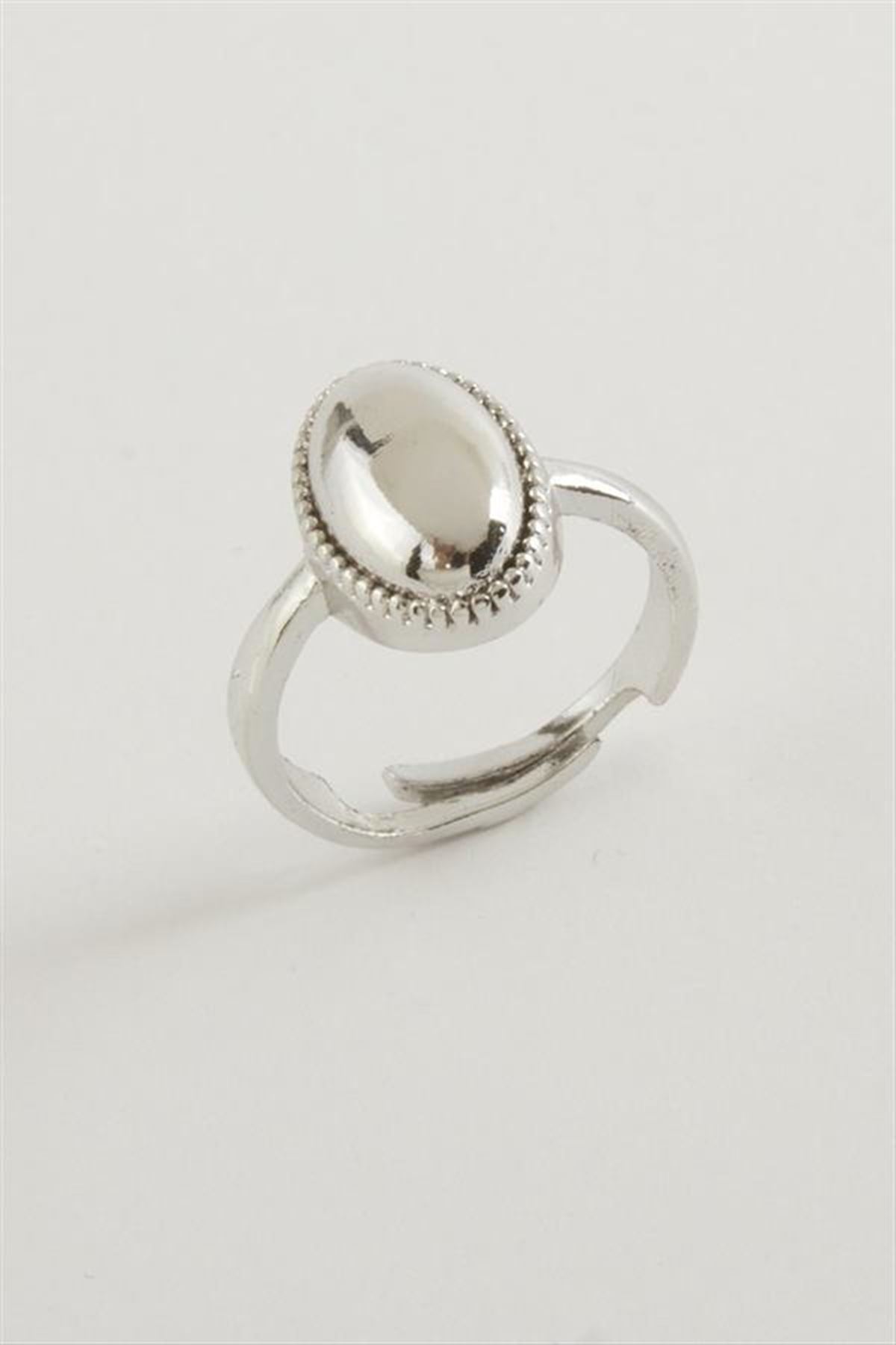 Oval Metal Yüzük - Gümüş Rengi