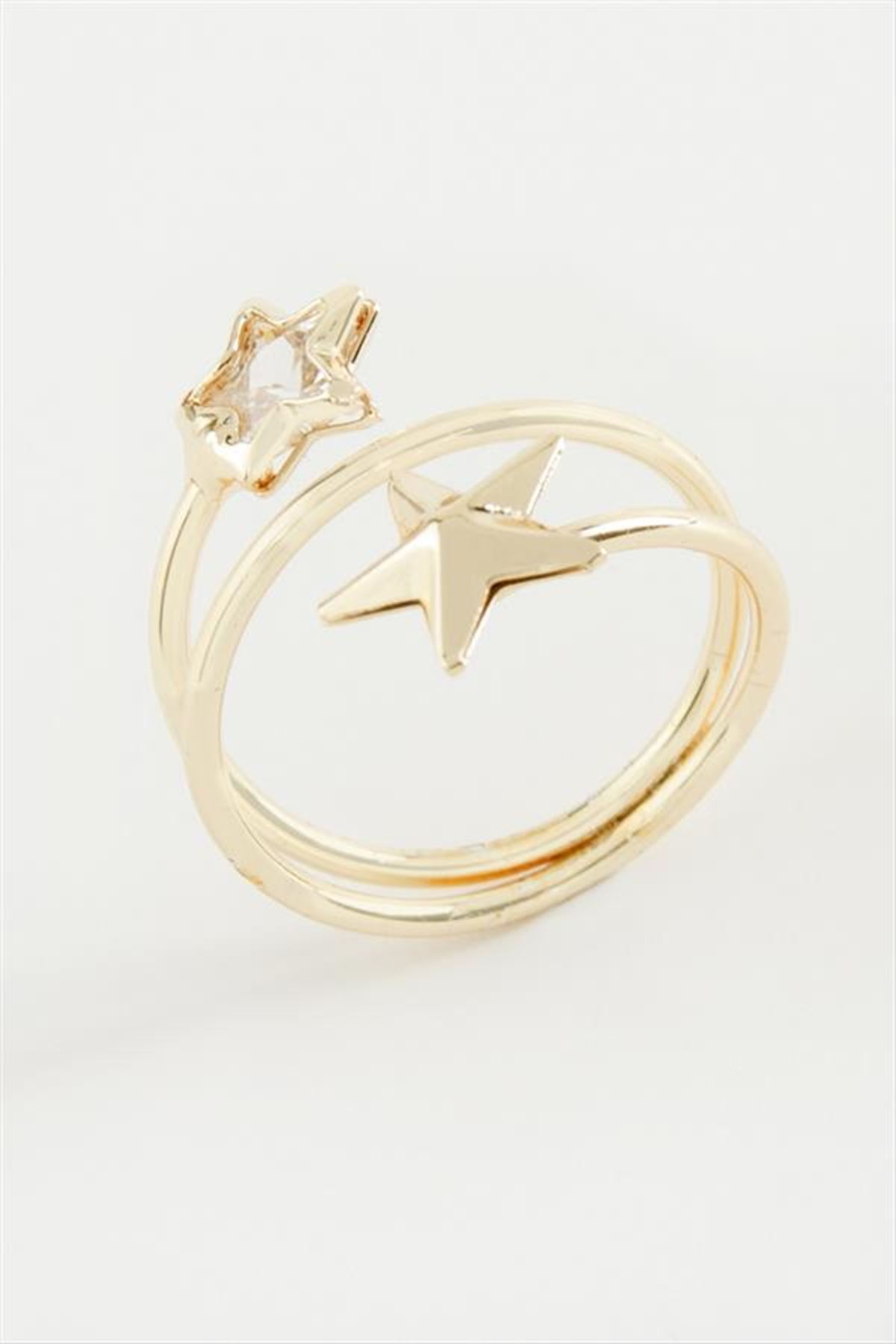 Kalp Yıldız Zirkon Taşlı Yüzük - Sarı