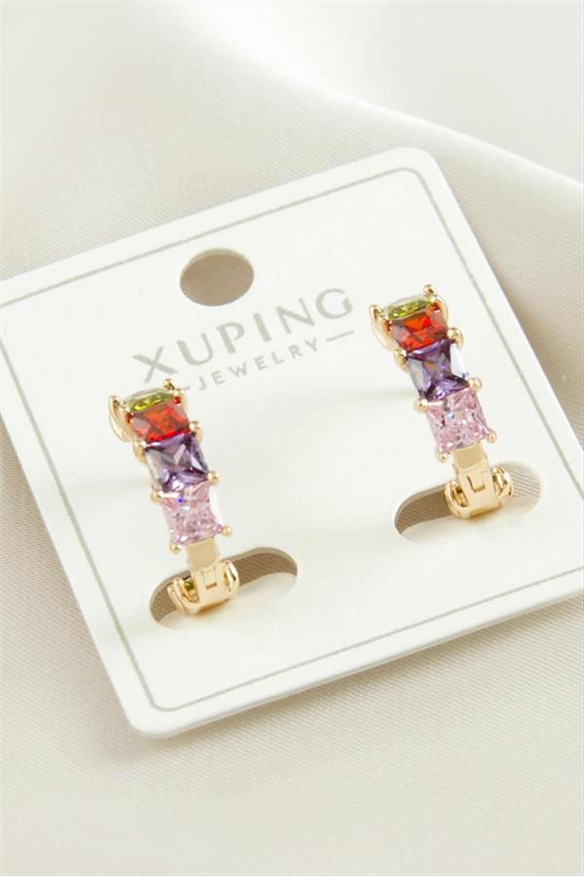 Xuping Zirkon Taşlı Lüks Çelik Küpe - Sarı