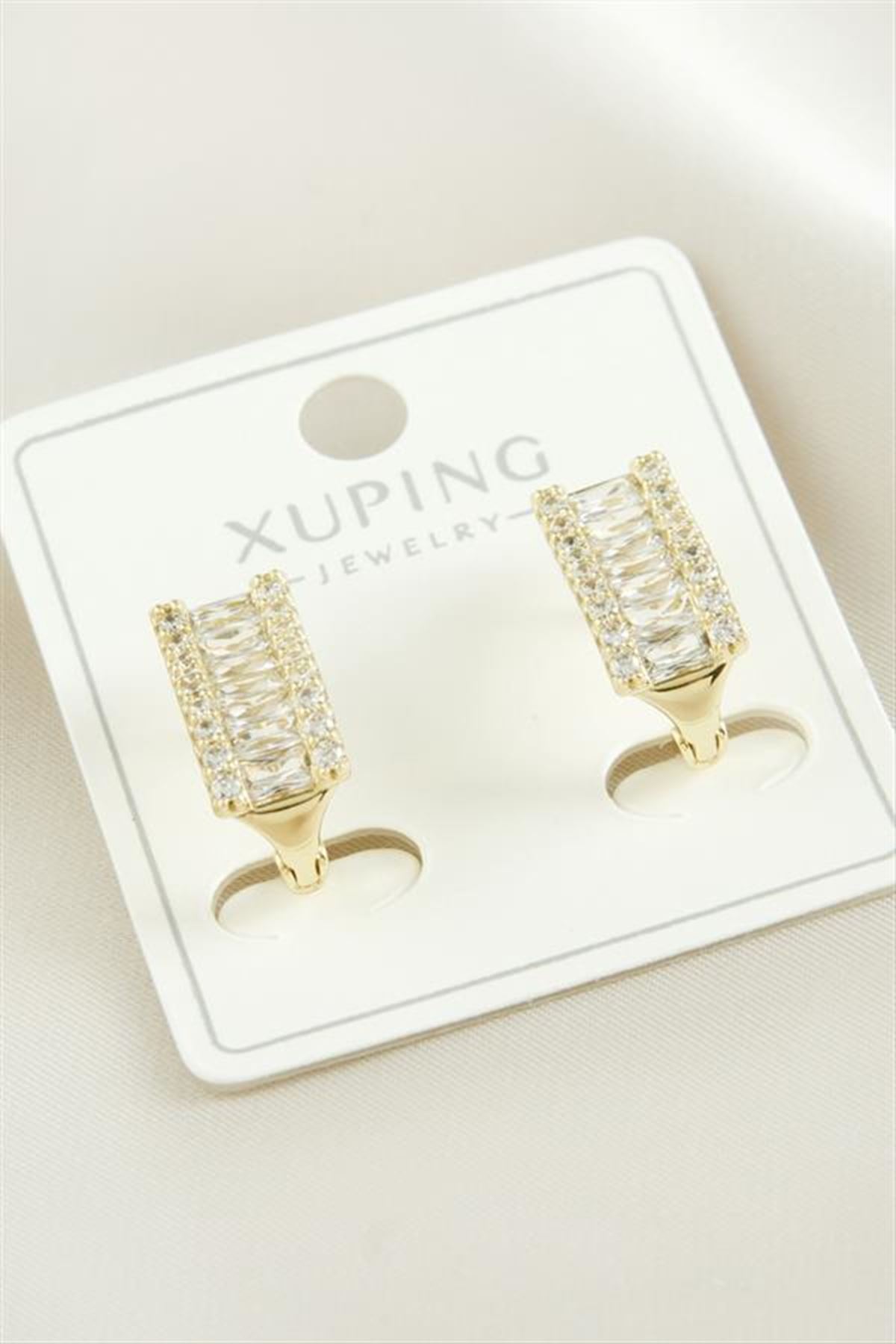 Xuping Baget Taşlı Lüks Çelik Küpe - Sarı