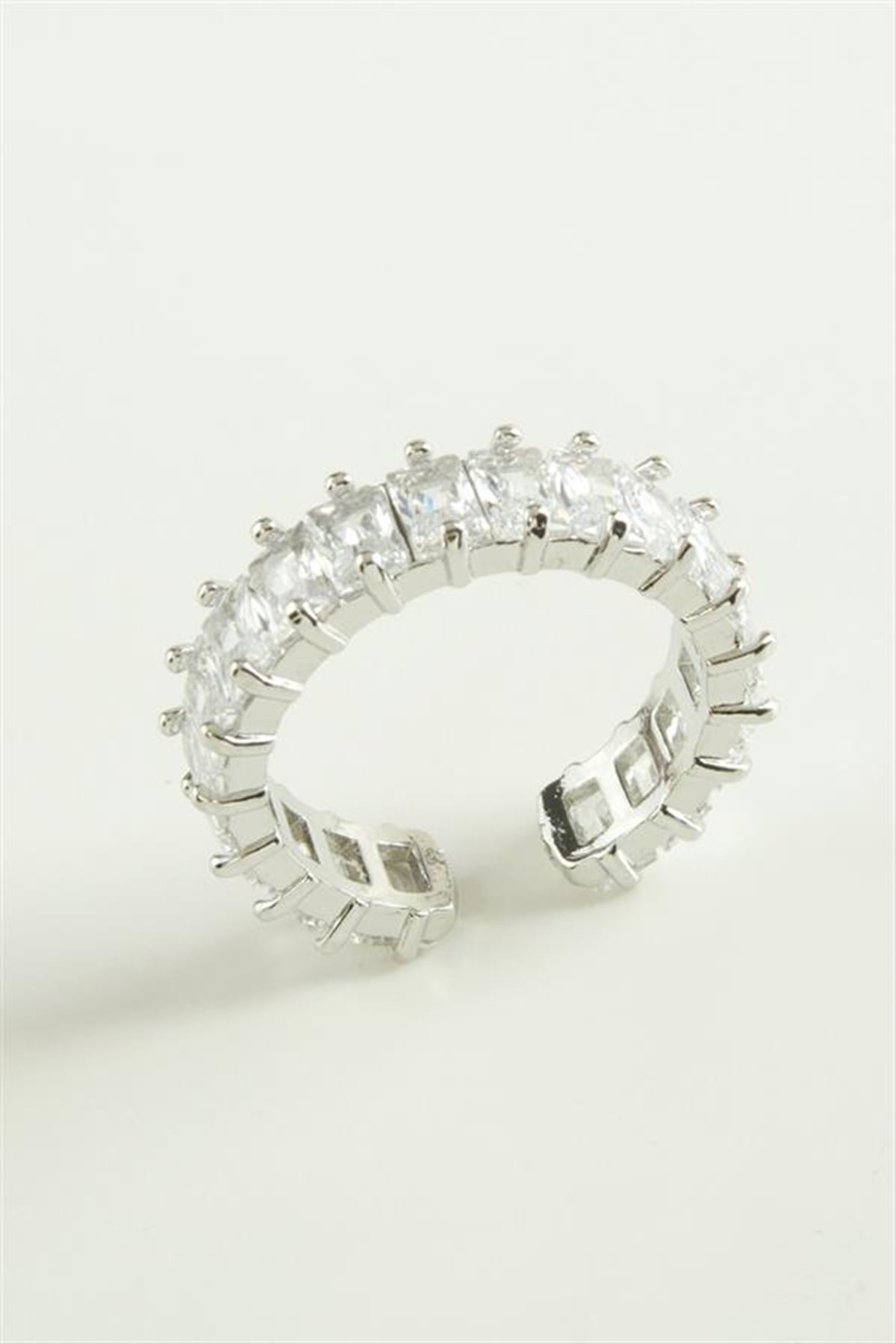 Karışık Lüks Baget Zirkon Taşlı Yüzük - Gümüş Rengi