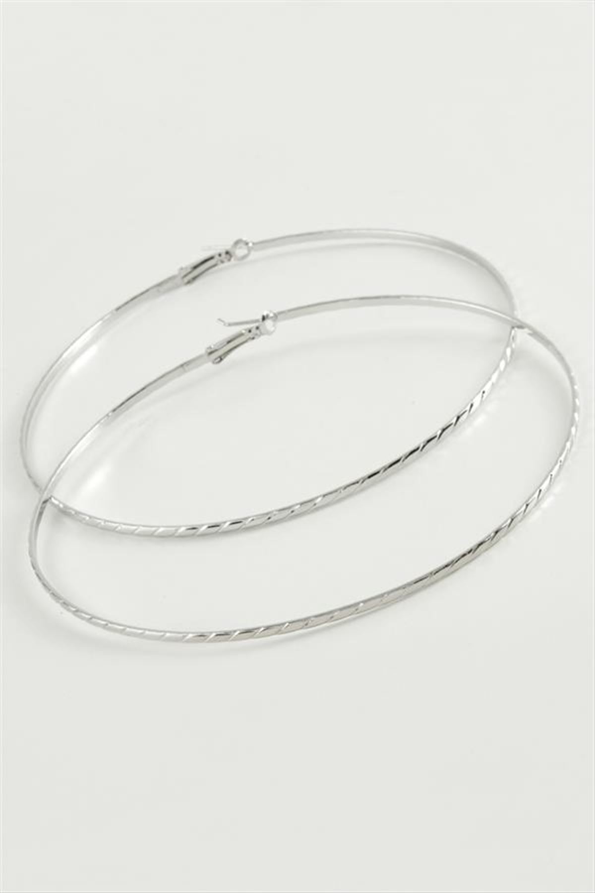 Zincir Çizgili Metal Halka Küpe 8-9-10 cm