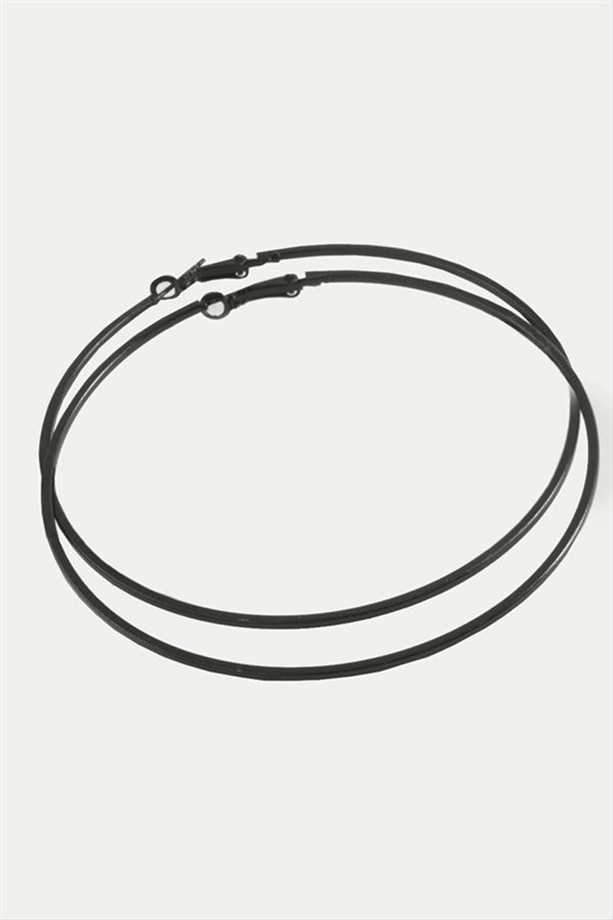 Ezme Çizgili Metal Halka Küpe 8-9-10 cm - Siyah