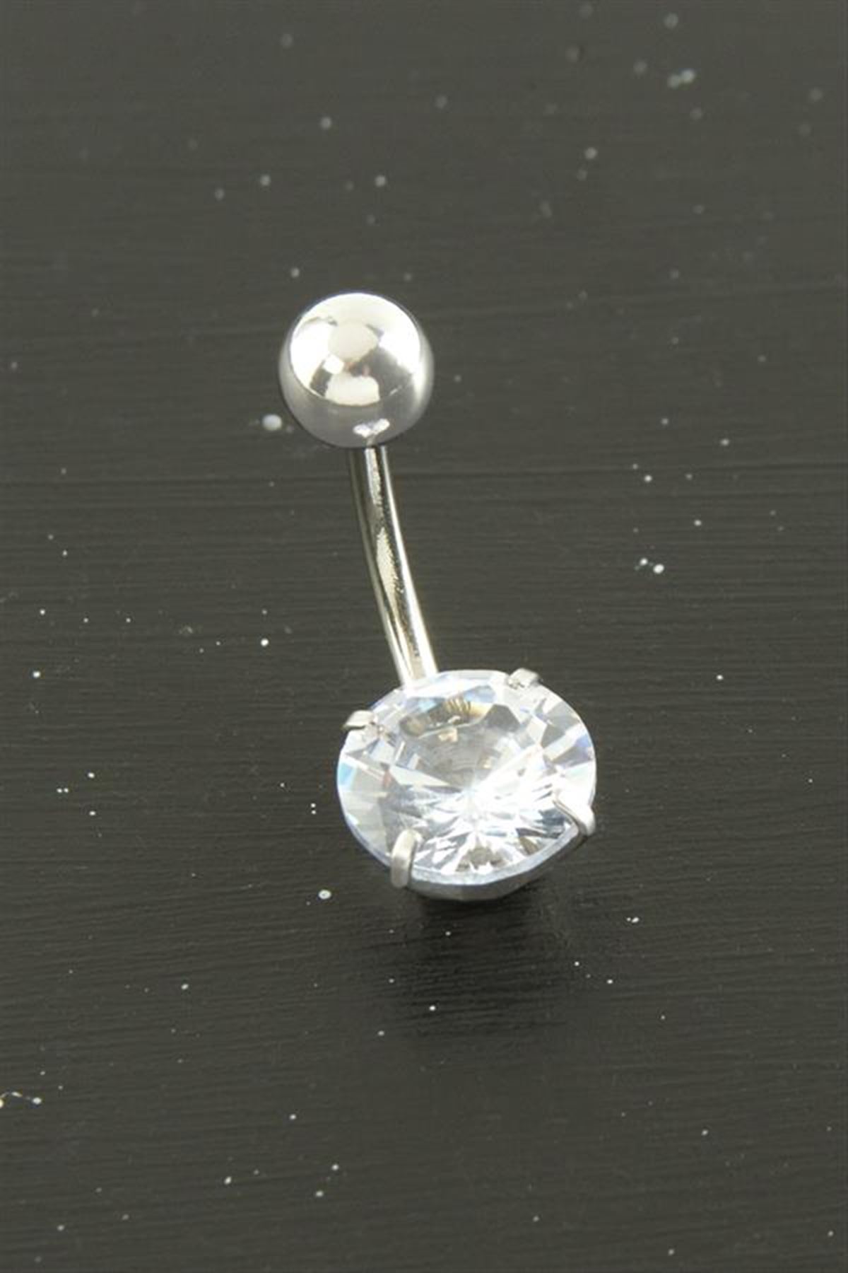 Yuvarlak Zirkon Taşlı Çelik Piercing 1 Adet - Gümüş Rengi
