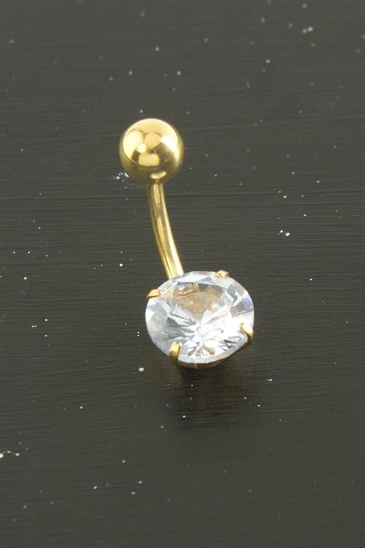 Yuvarlak Zirkon Taşlı Çelik Piercing 1 Adet - Sarı
