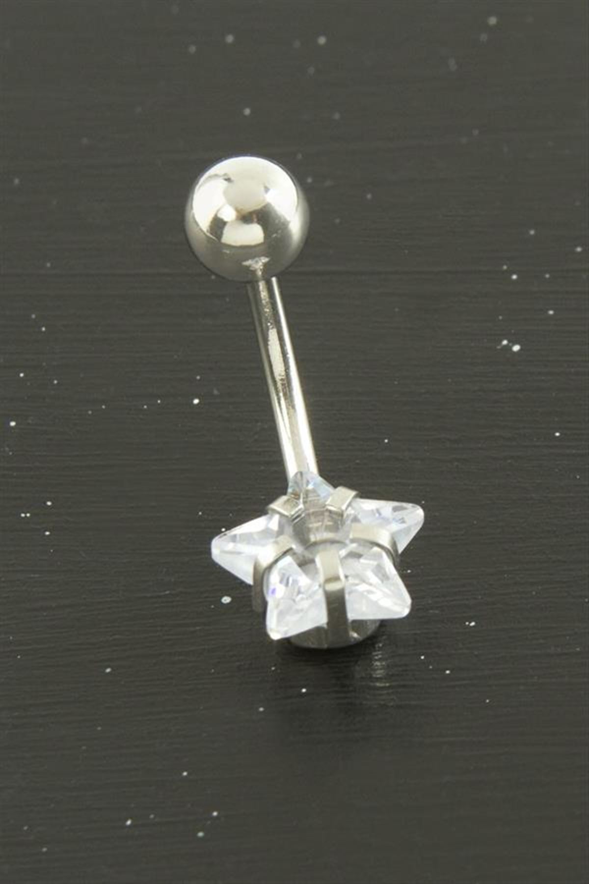 Yıldız Zirkon Taşlı Çelik Piercing 1 Adet - Gümüş Rengi