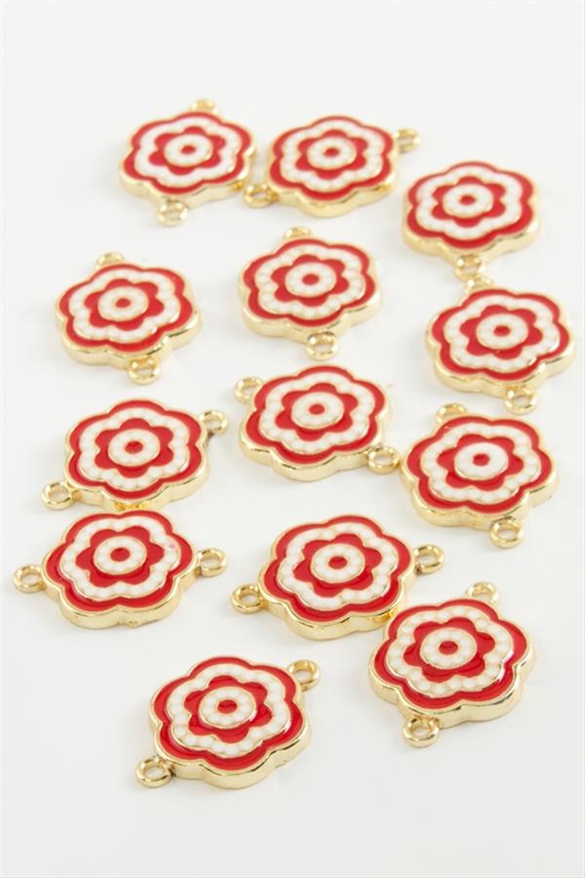 Çiçek Çift Kulplu Mineli Bileklik ve Kolye Ucu Aparatı 1 Adet - Kırmızı