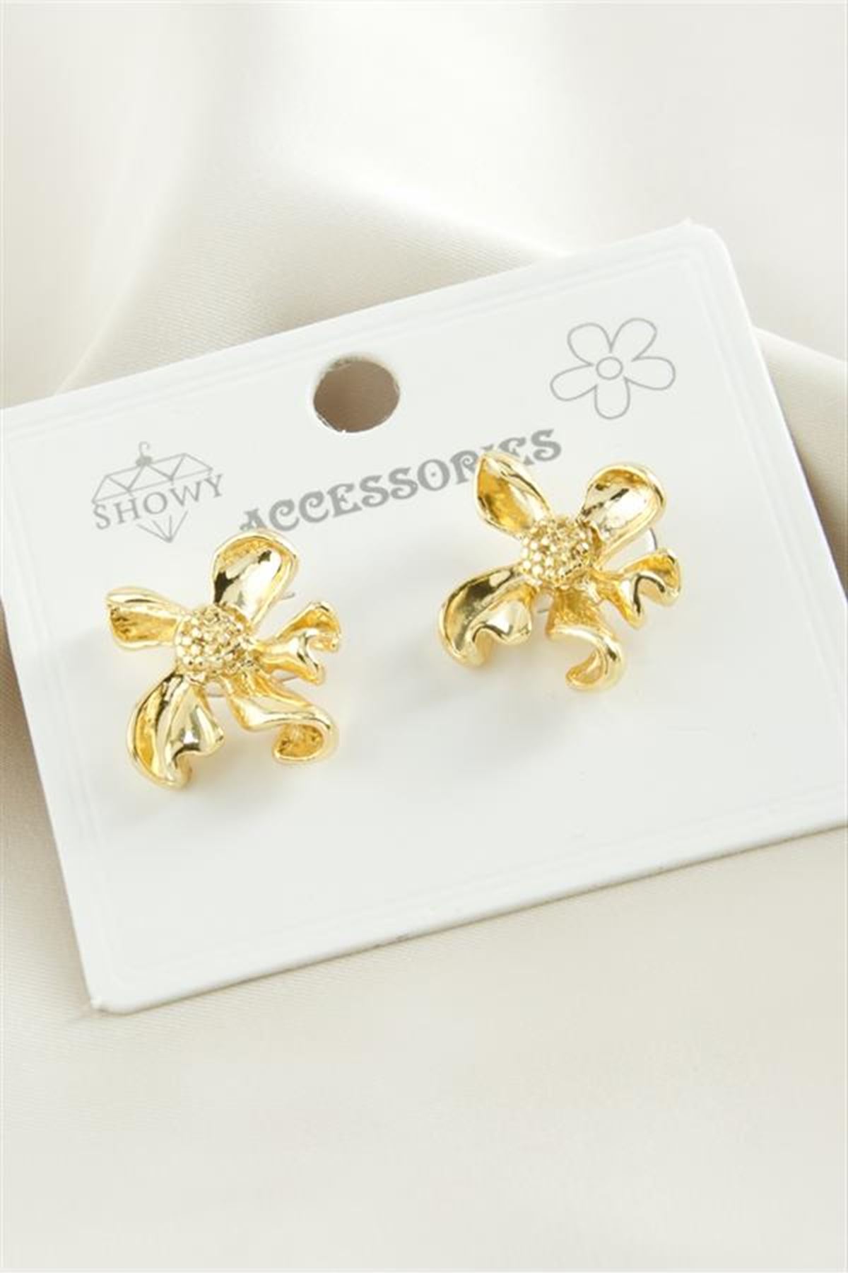Çiçek Metal Küpe - Sarı