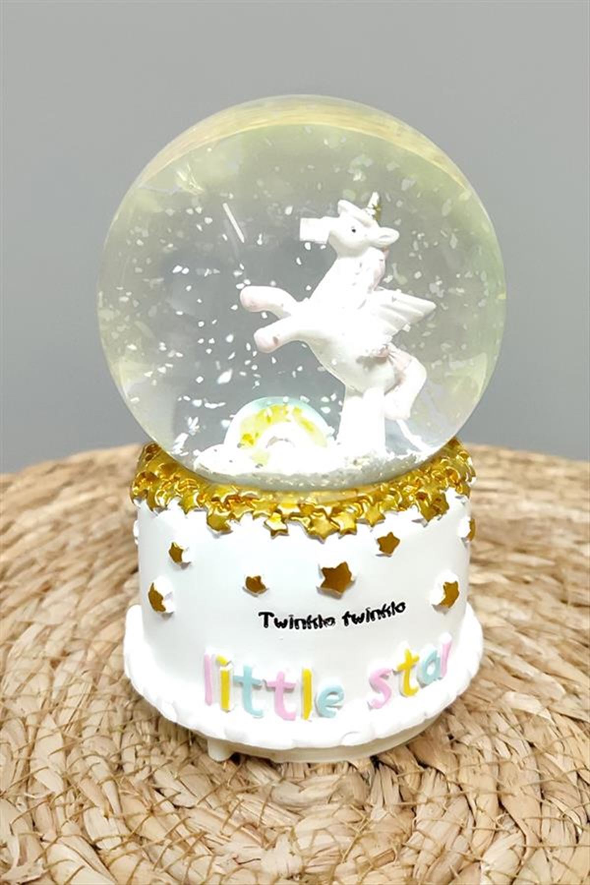 Unicorn Pilli Müzikli Işıklı Kar Küresi (Orta Boy) - Beyaz