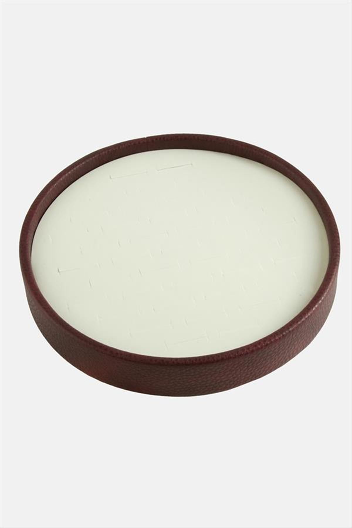 Yuvarlak Ahşap Deri Yüzüklük 20 cm - Bordo