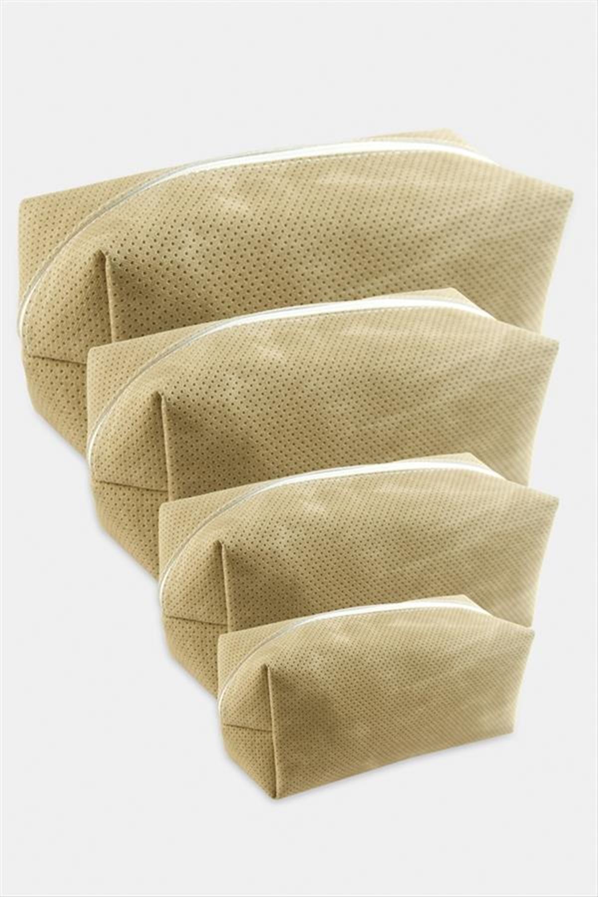4 Adet El Tutmalı Makyaj Çantası - Sütlü Kahve