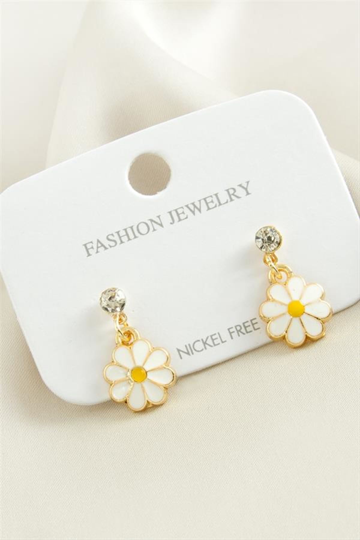 Papatya Taşlı Mineli Küpe - Sarı