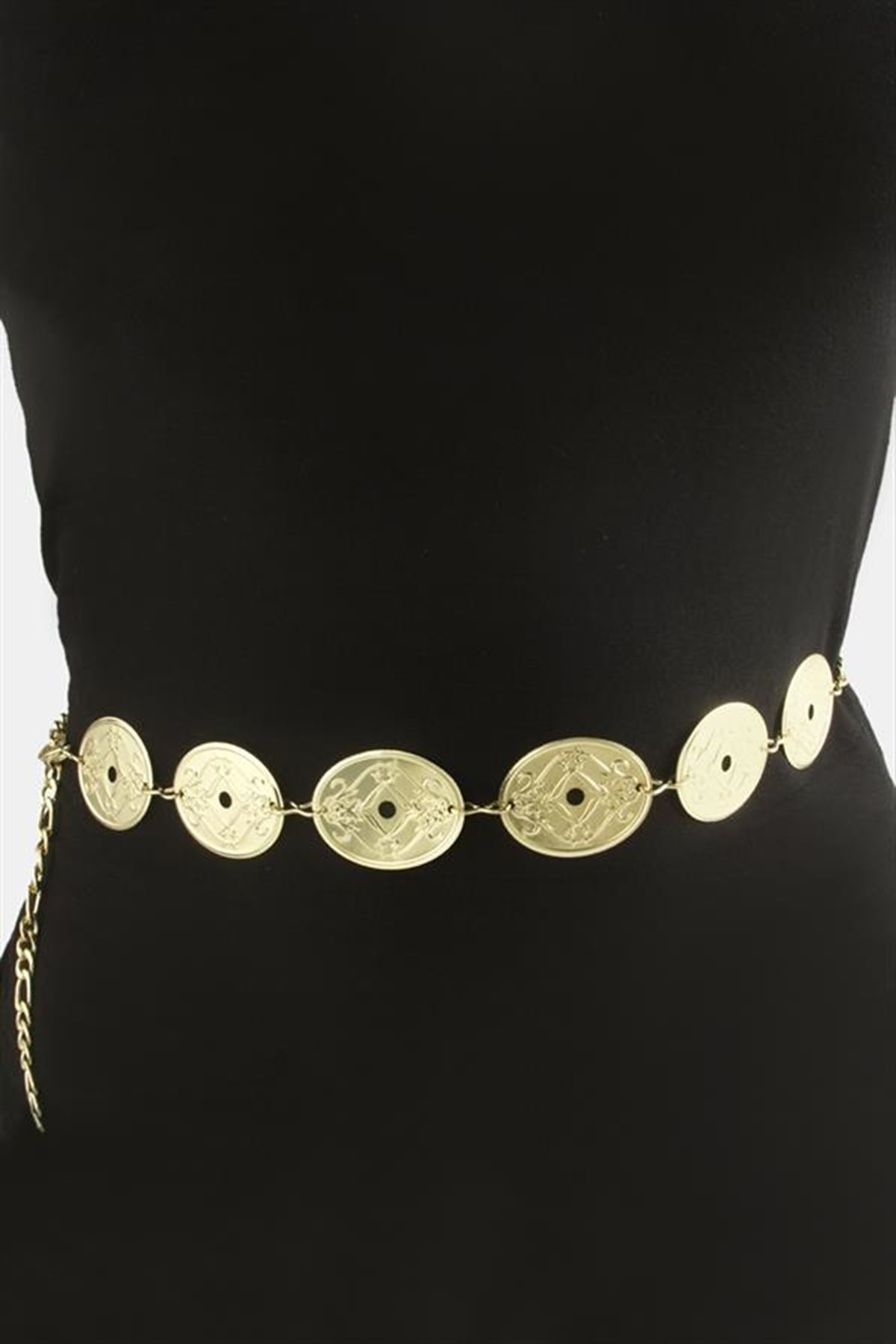 Oval Metal Zincir Kemer - Sarı