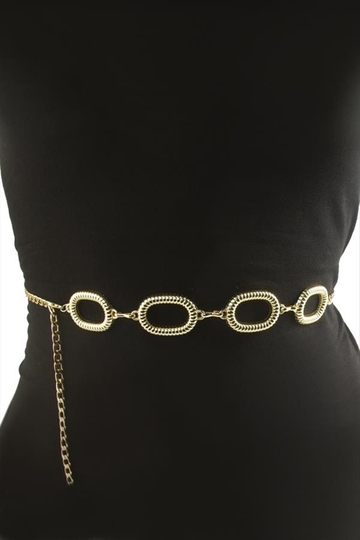 Oval Metal Zincir Kemer - Sarı