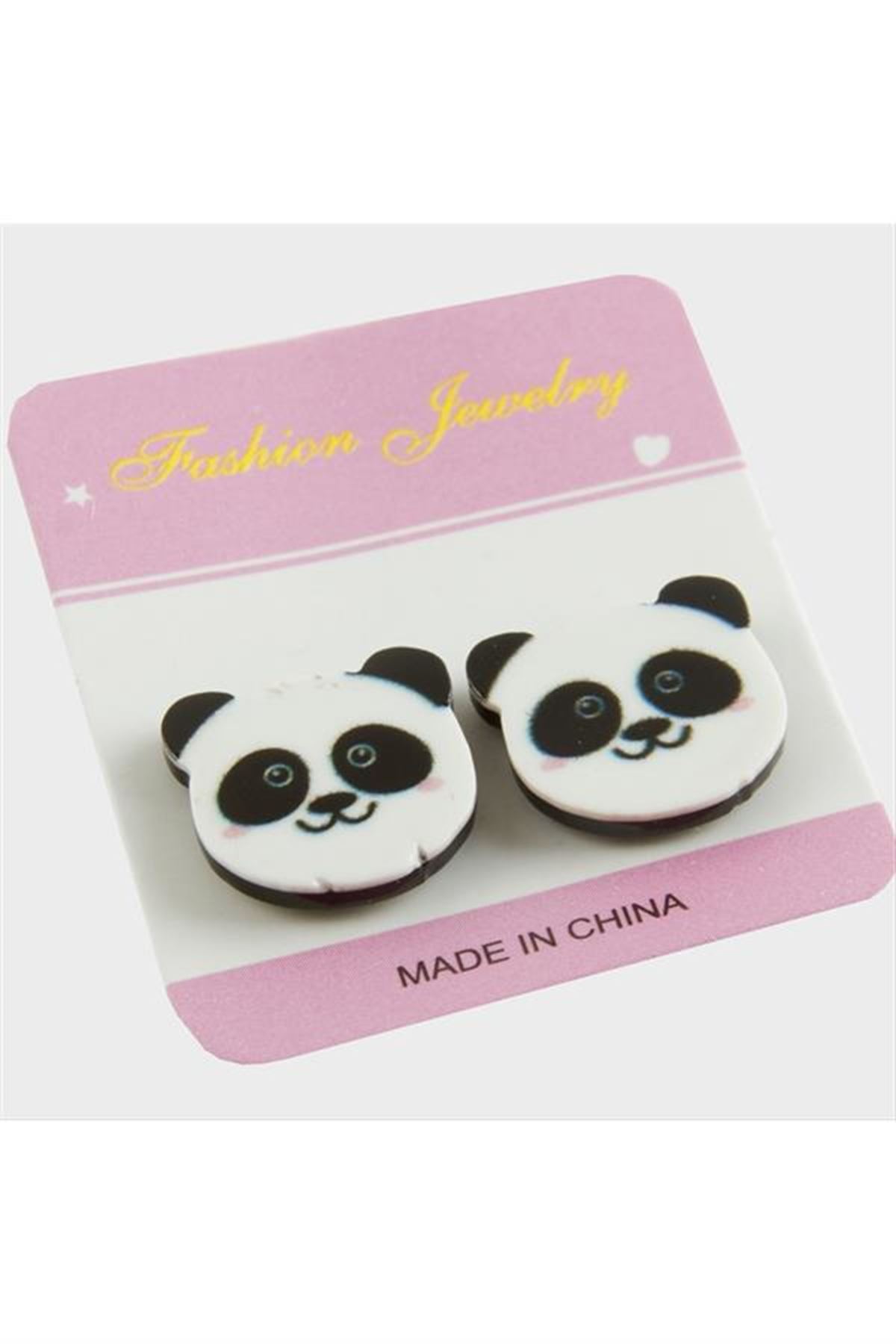 Panda Mıknatıslı Plastik Çocuk Küpesi - Beyaz