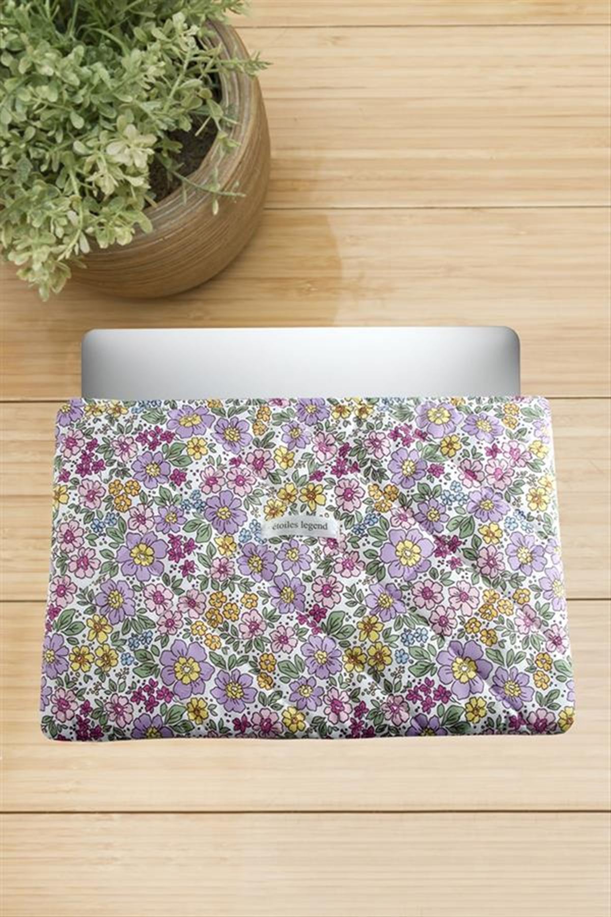 Çiçek Desenli Labtop Bilgisayar Çantası 13*14 inç - Ebruli