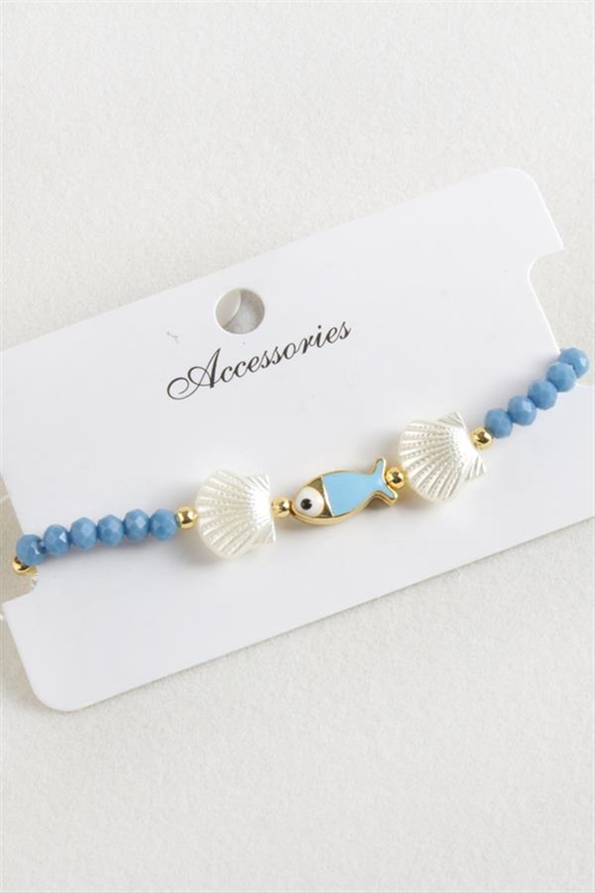 Balık İstiridye İnci Kristal Makrome İp Bileklik - Petrol Yeşili