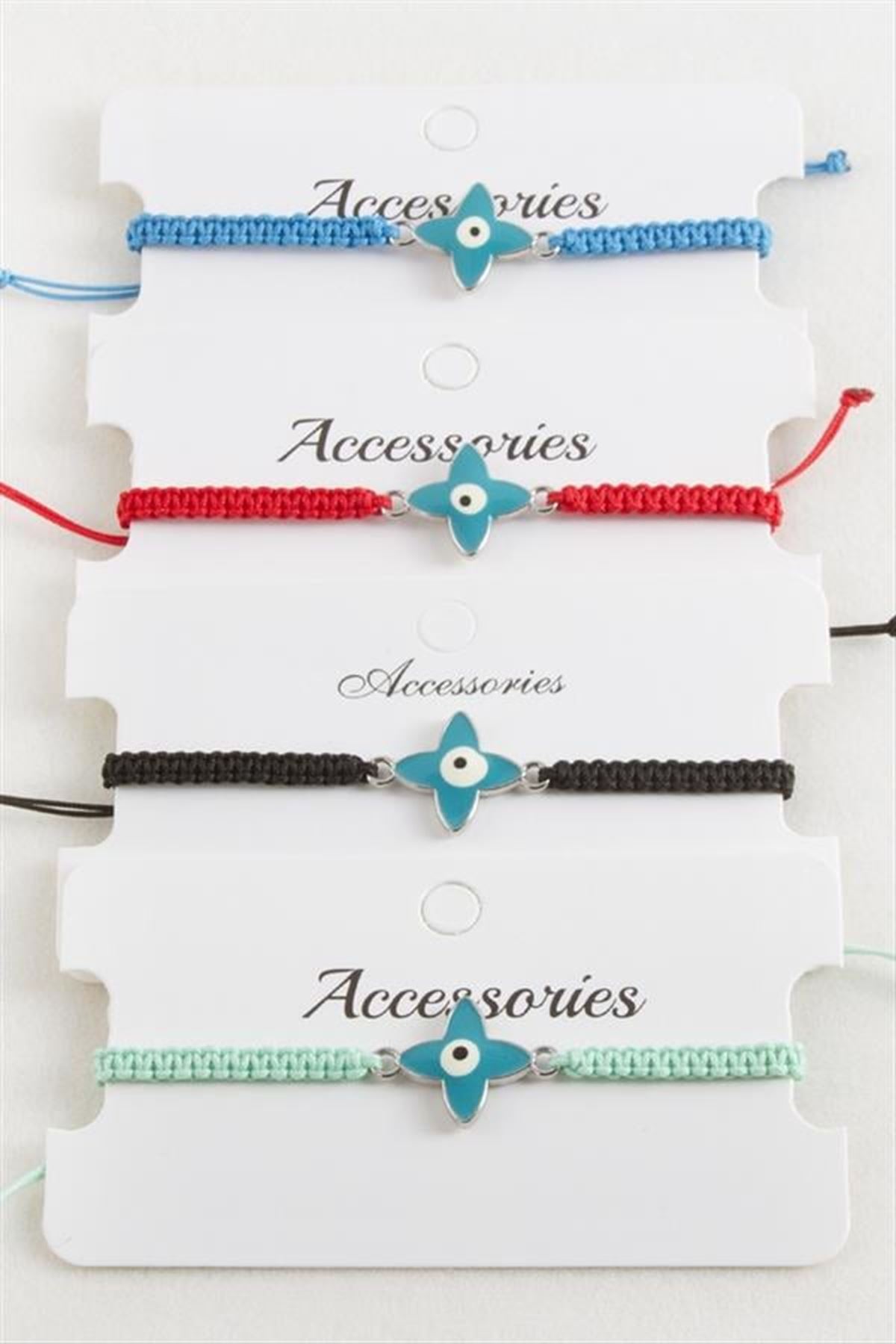 Çiçek Nazar Makrome Örgülü Bileklik - Kırmızı