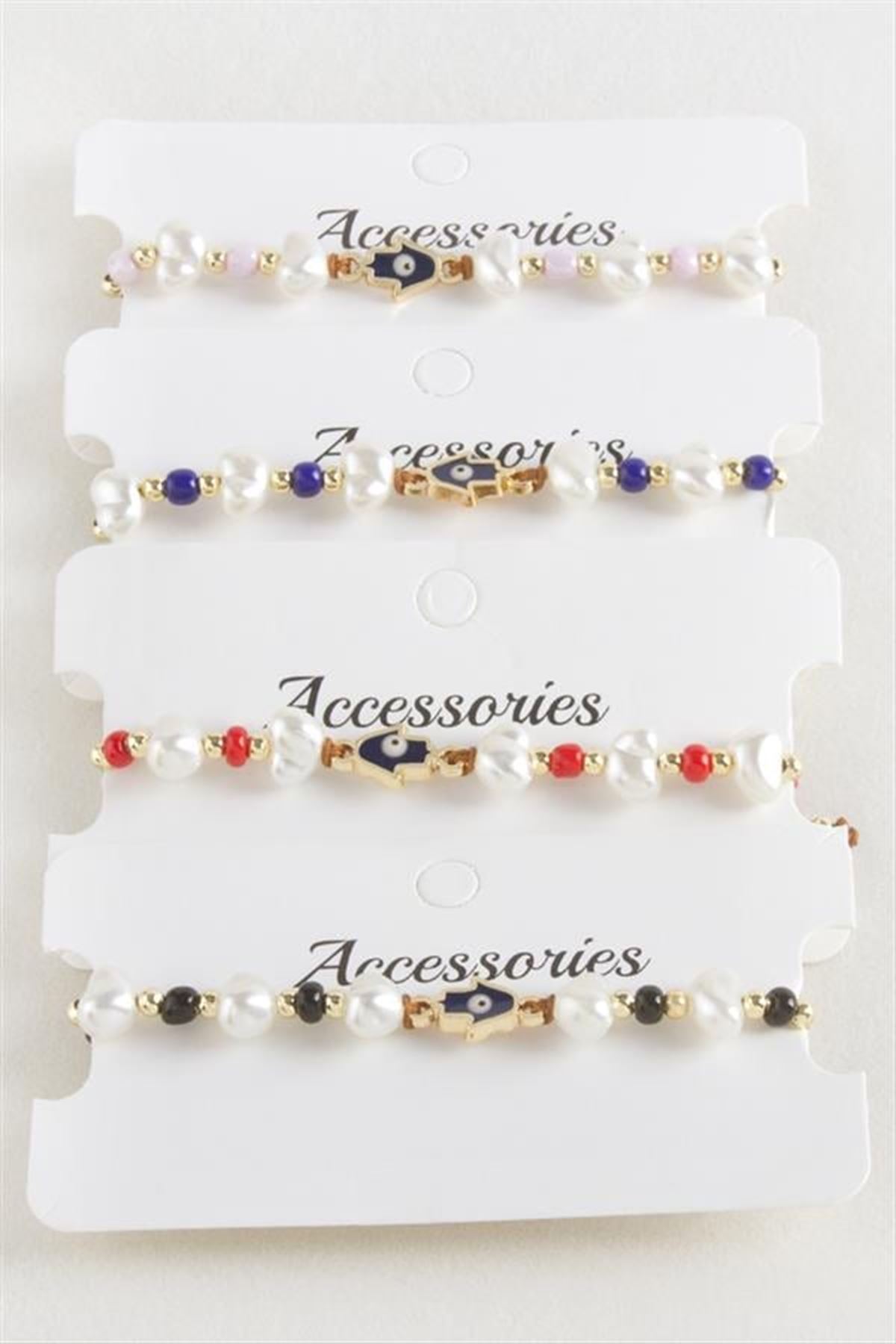 Ftm Ana Eli Boncuk İnci Makrome İp Bileklik - Ebruli