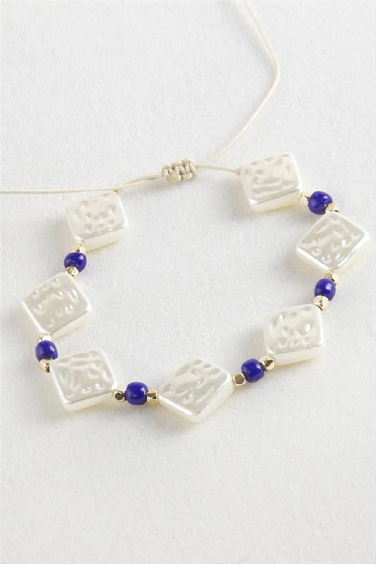 Baklava Boncuk İnci Makrome İp Bileklik - Açık Pembe