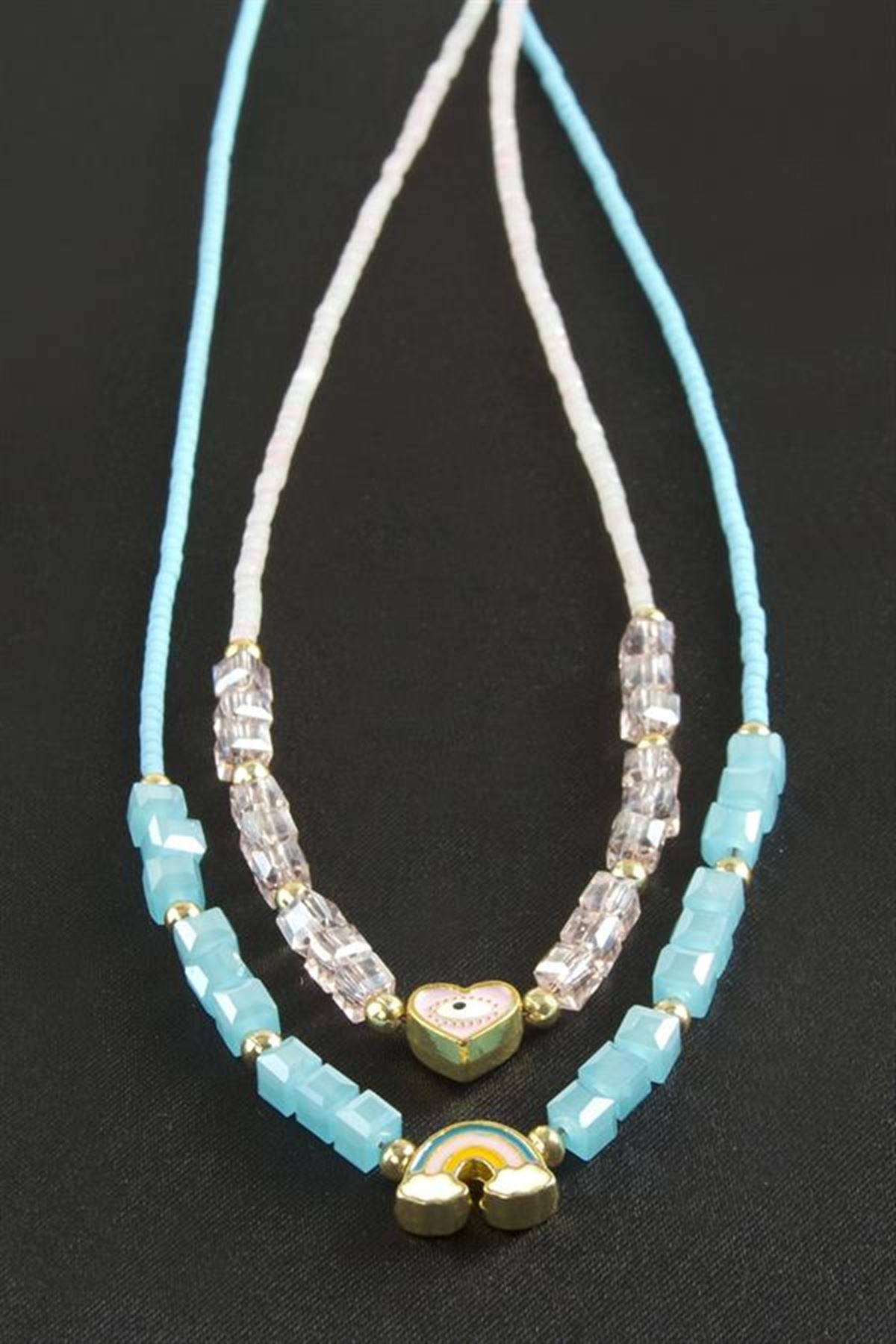 Karışık Figürlü Miyoki Boncuk Küp Kristal Kolye 1 Adet - Kırmızı